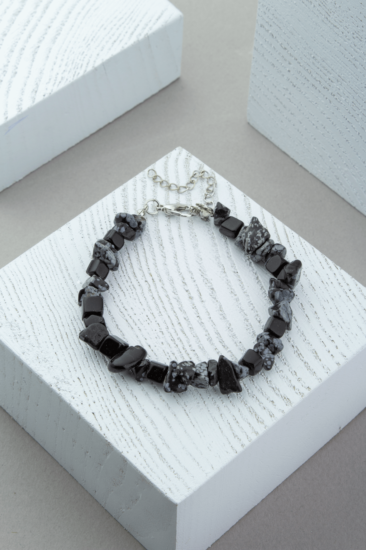 Karlı Obsidyen Doğal Kırık Taş Bileklik