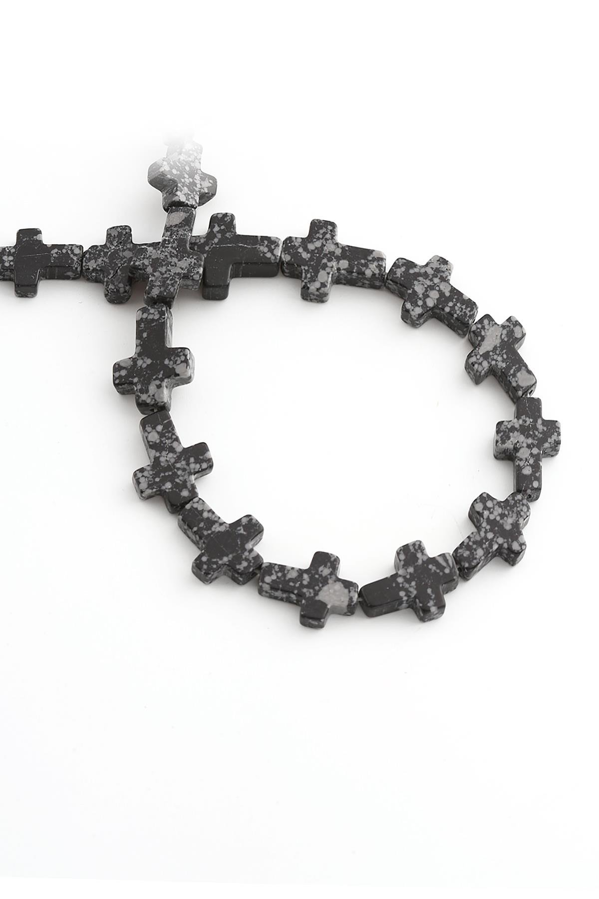 Karlı Obsidian Natural Stone Cross Cut 12x16mm String Of Beads