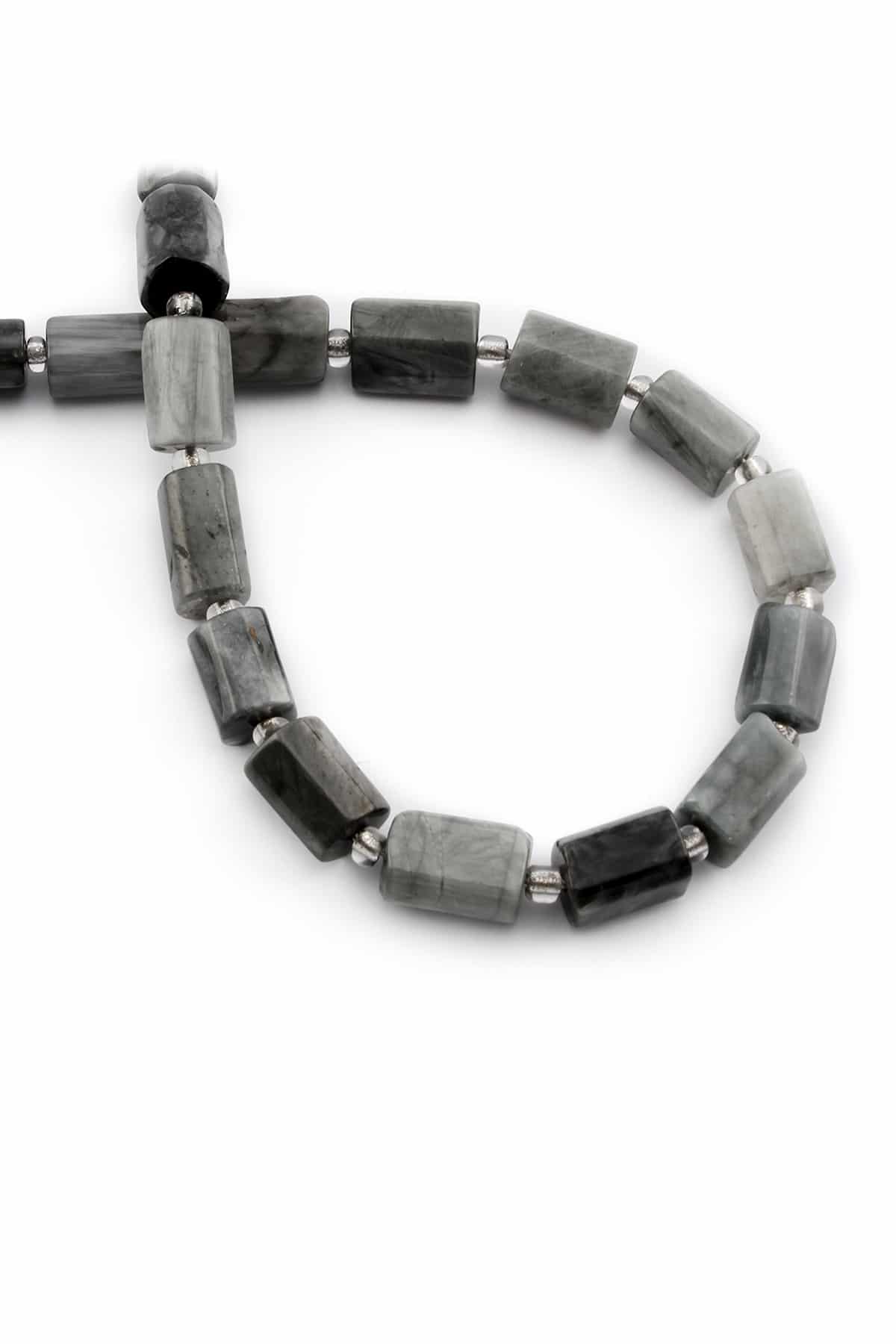 Eagle Eye Natural Stone Cylinder Cut 7x12mm String Of Beads
