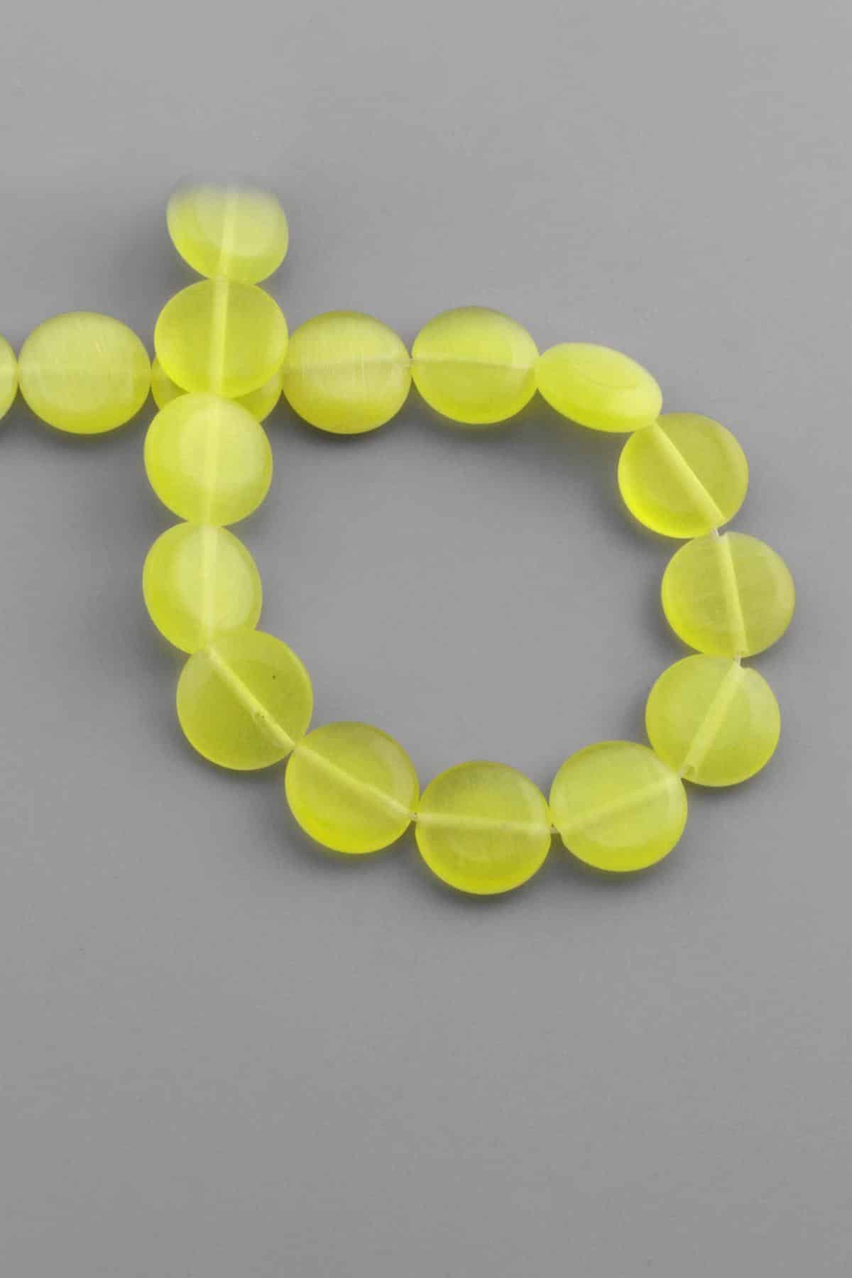 Kedi Gözü Doğal Taş Parlak Sarı Daire Kesim 15x5mm Dizi [AB]