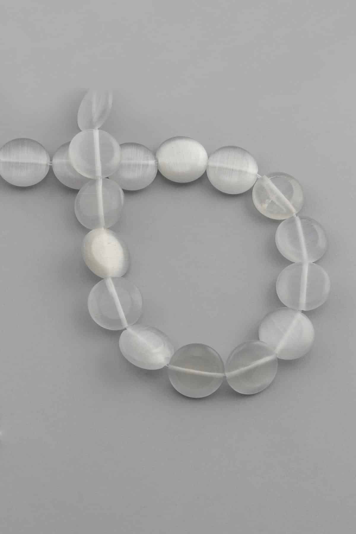 Kedi Gözü Doğal Taş Parlak Gri Daire Kesim 15x5mm Dizi [AB]