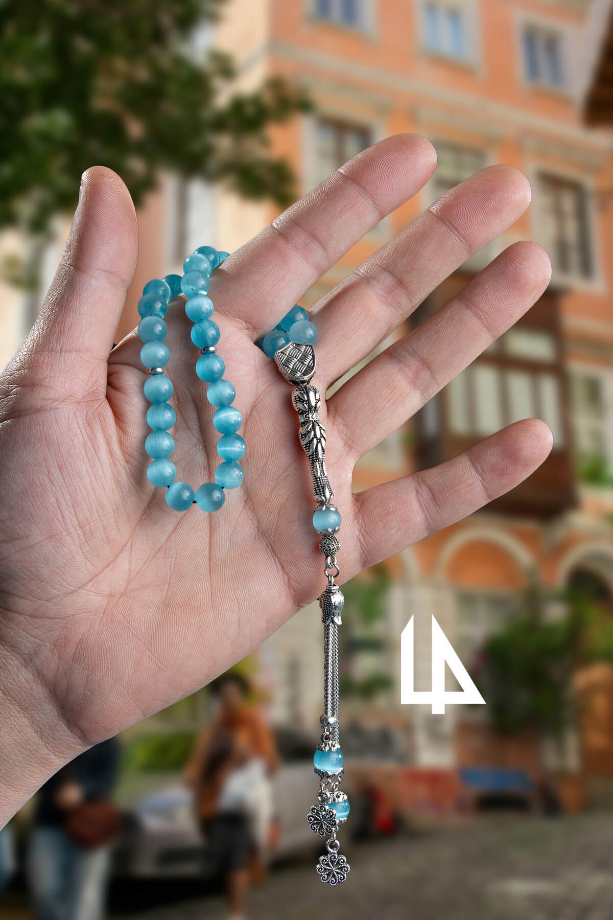 Kedi Gözü Doğal Taş Küre Kesim Mavi 33 lü 8mm Tesbih