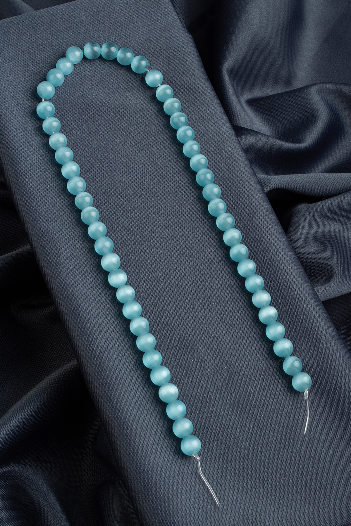 Kedi Gözü Doğal Taş Parlak Açık Mavi Küre Kesim 8mm Dizi [B+]