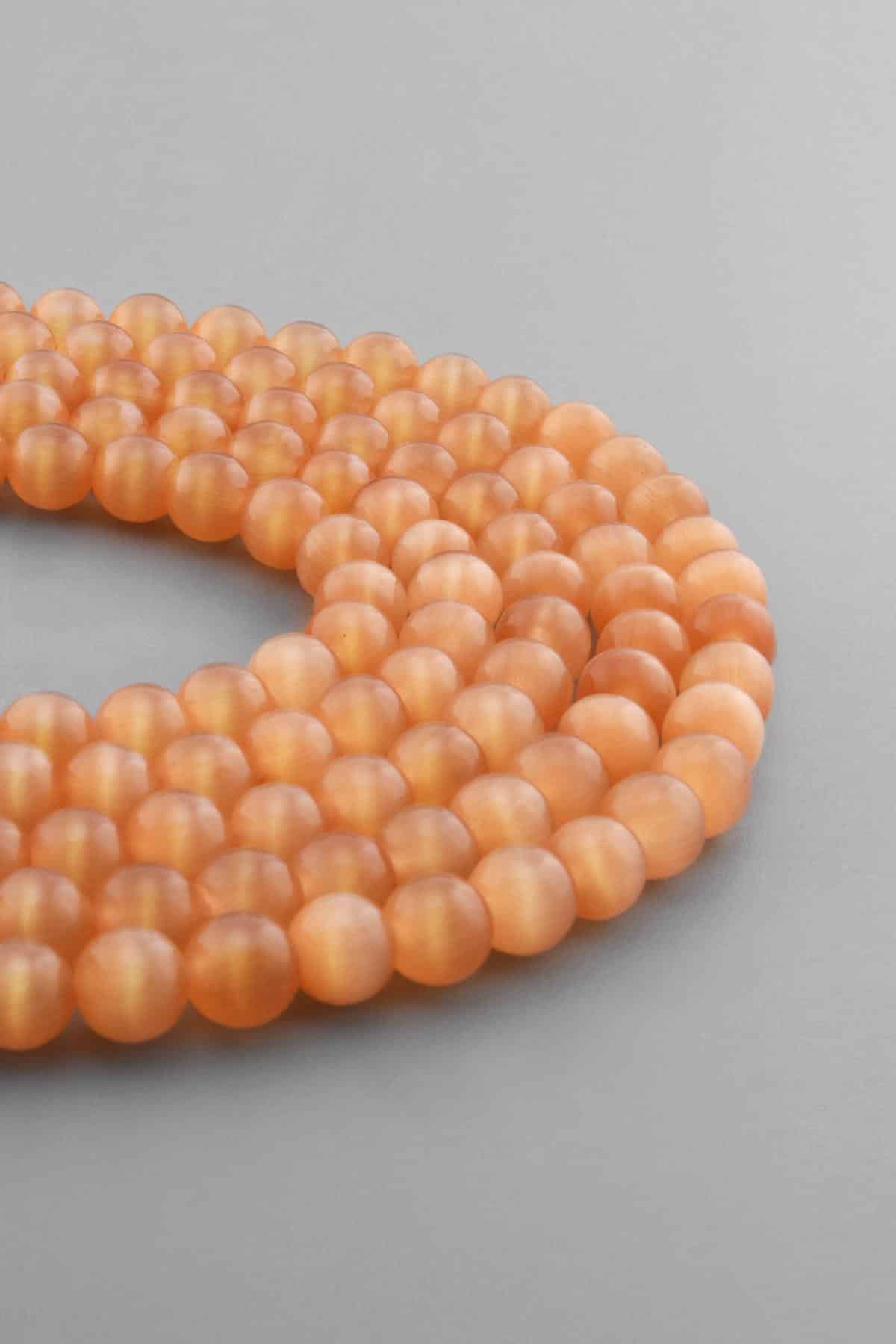 Kedi Gözü Doğal Taş Parlak Turuncu Küre Kesim 8mm Dizi [AB+]