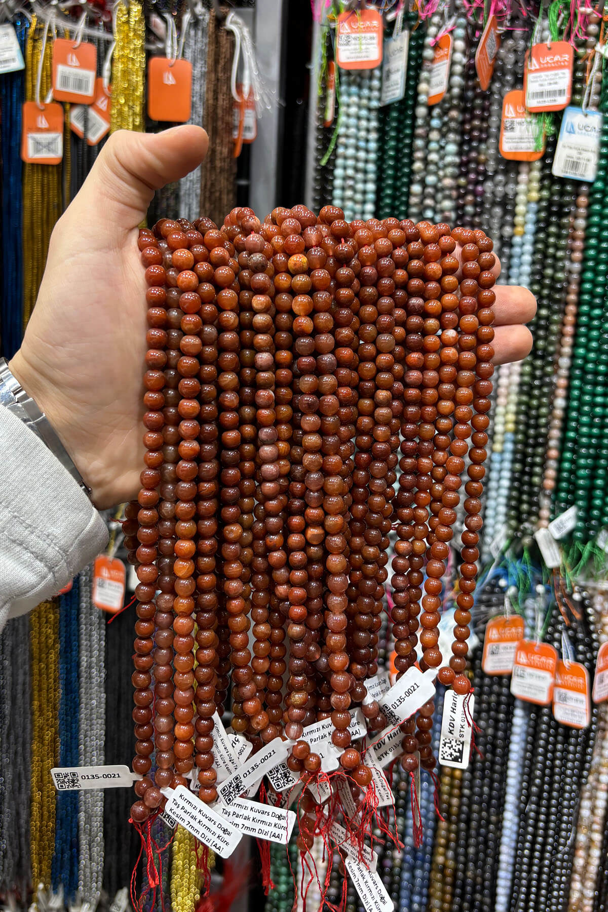 Kırmızı Kuvars Doğal Taş Parlak Kırmızı Küre Kesim 7mm Dizi [AA]