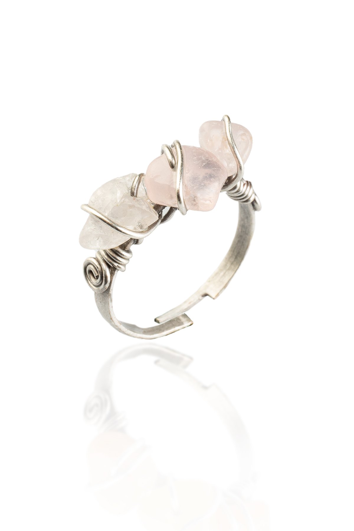 Kristal Kuvars Doğal Kırık Taş Çelik Ayarlanabilir Yüzük