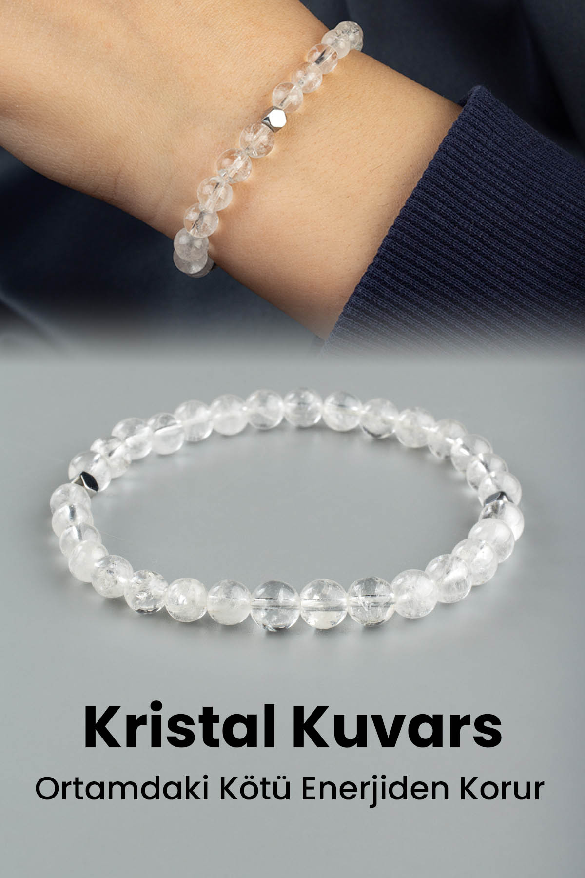 Kristal Kuvars Doğal Taş Küre Kesim 6mm Bileklik