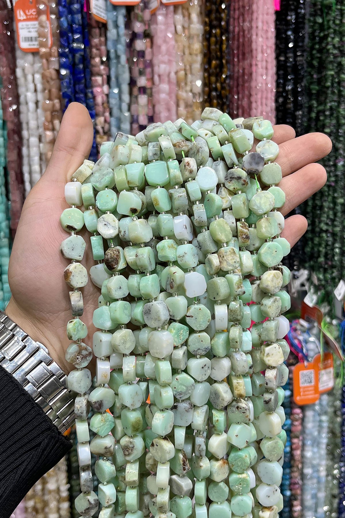 Krizopras Doğal Taş Sekizgen Kesim 12mm Dizi