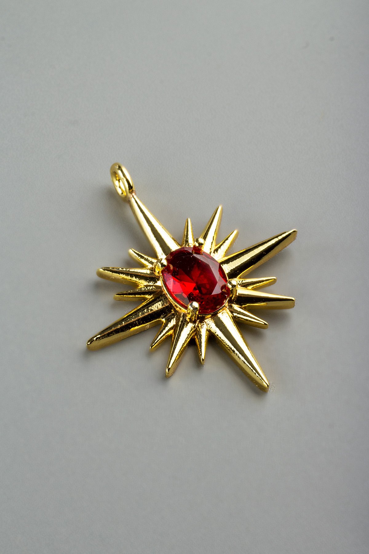 Kuzey Yıldızı Gold Krımızı Zirkon Taşlı Kolye Ucu