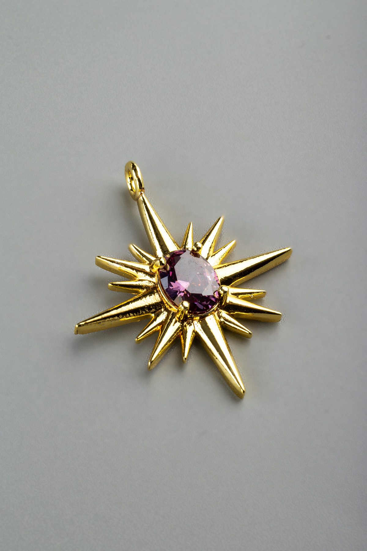 Kuzey Yıldızı Gold Mor Zirkon Taşlı Kolye Ucu