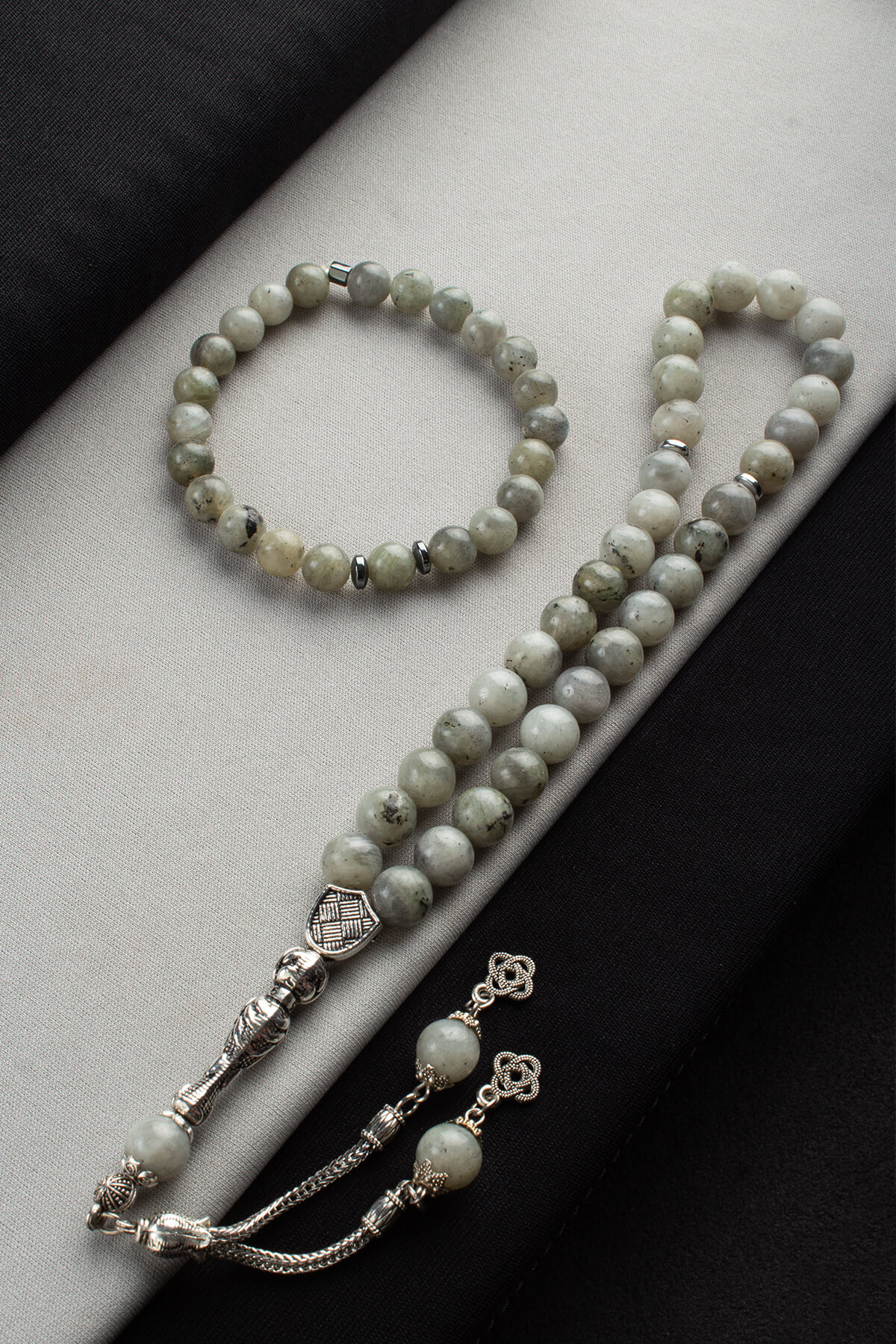 Labradorit Doğal Taş Misina Bileklik & Labradorit 33 lü 10mm Tesbih Seti