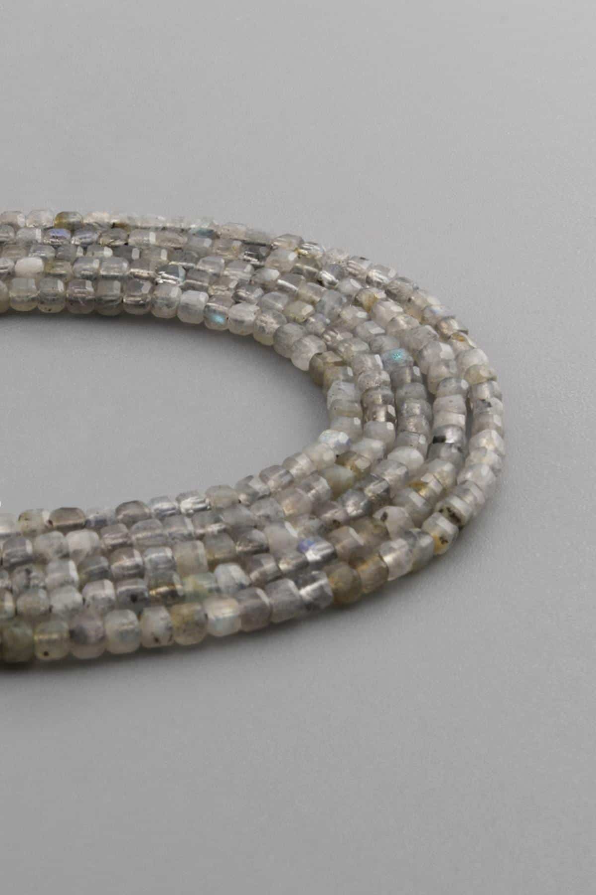 Labradorite Natural Stone Shiny Cube Crystal Cut 3x3mm String Of Beads