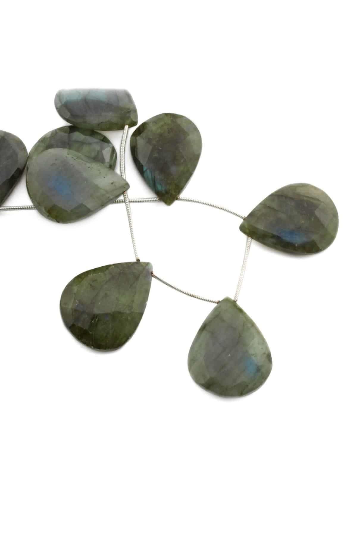Labradorite Natural Stone Flat Drop Crystal Cut 31x22mm String Of Beads [AA]