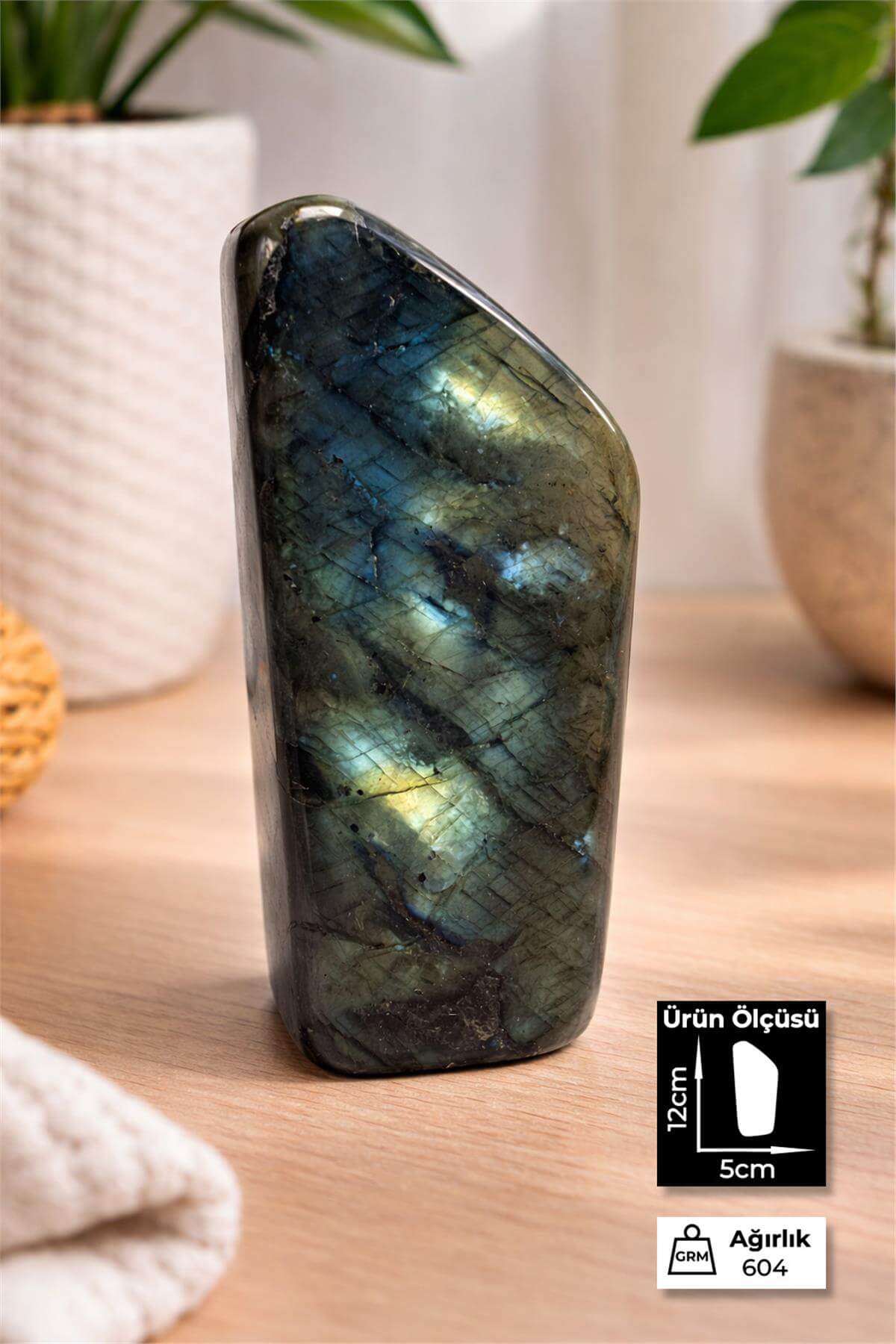 Labradorit Taşı Tamburlanmış Ham Kütle Doğal Taş - 604 Gram