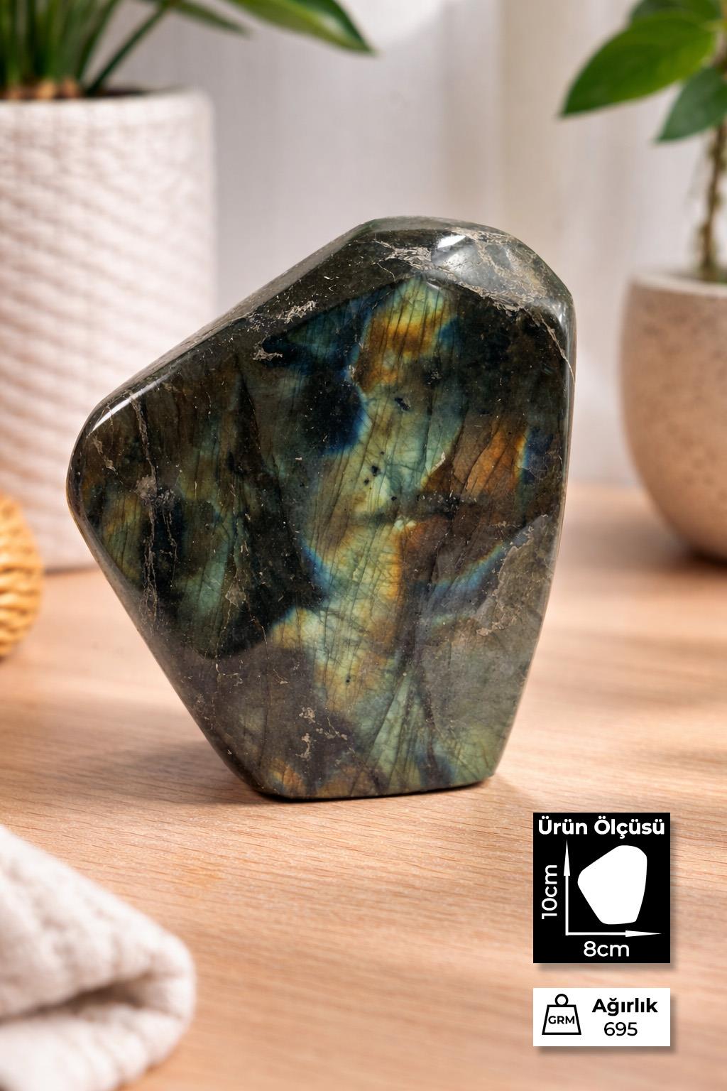 Labradorit Taşı Tamburlanmış Ham Kütle Doğal Taş - 695 Gram