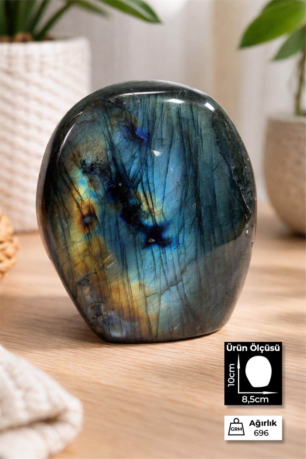 Labradorit Taşı Tamburlanmış Ham Kütle Doğal Taş - 696 Gram