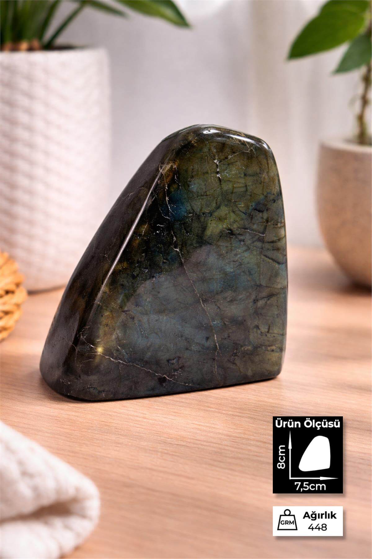 Labradorit Taşı Tamburlanmış Ham Kütle Doğal Taş - 448 Gram