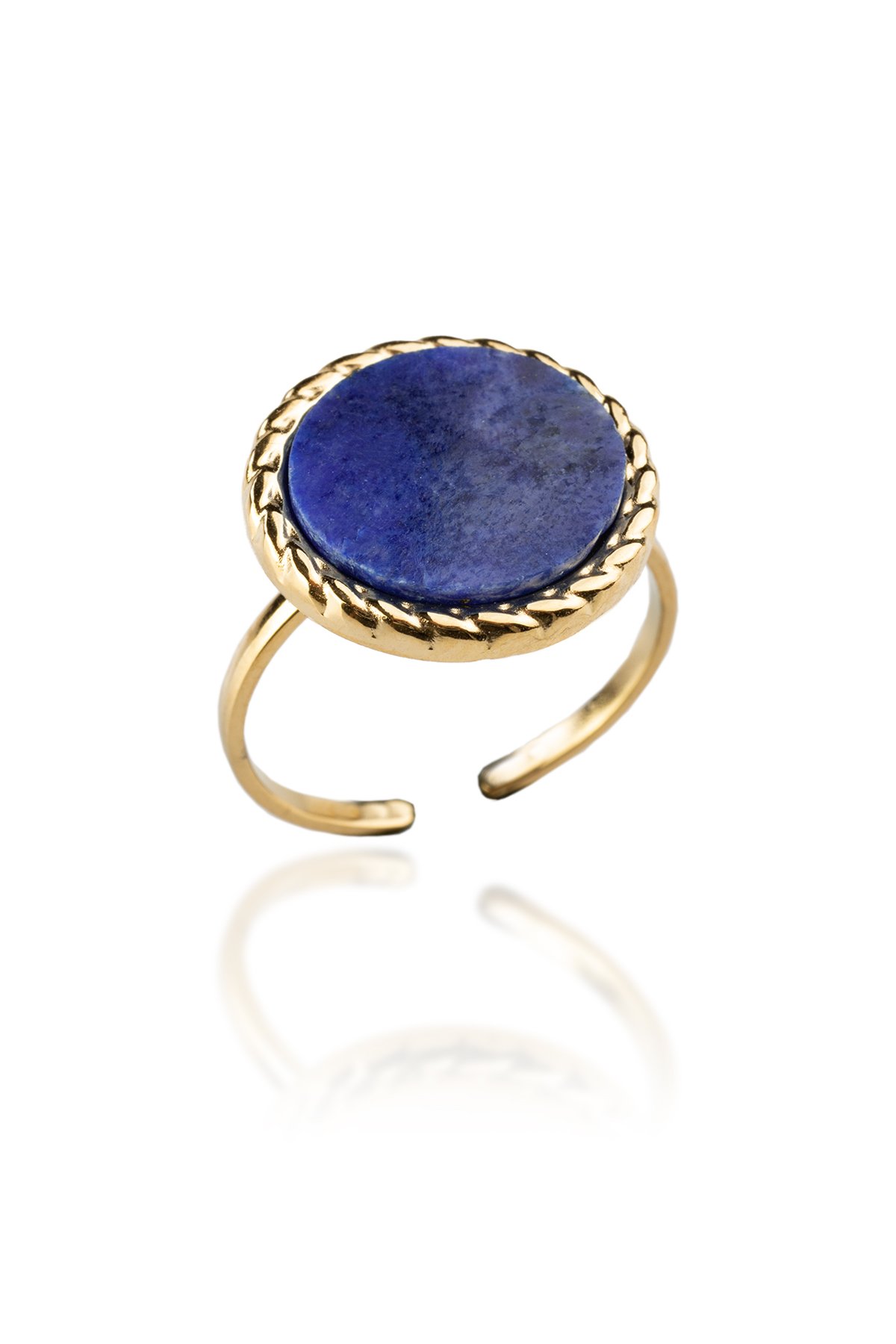 Lapis Lazuli Doğal Taş Çelik Yassı Daire Kesim Ayarlanabilir Yüzük