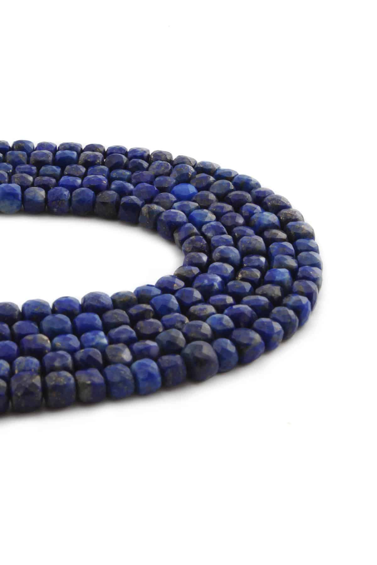 Lapis Lazuli Doğal Taş Parlak Küp Kristal Kesim 4x4mm Dizi