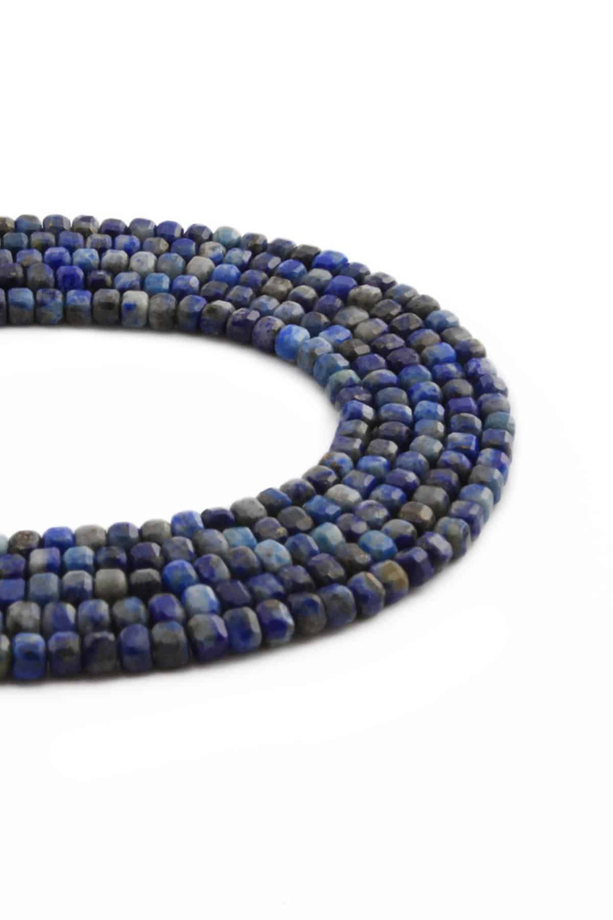 Lapis Lazuli Doğal Taş Parlak Küp Kristal Kesim 3x3mm Dizi
