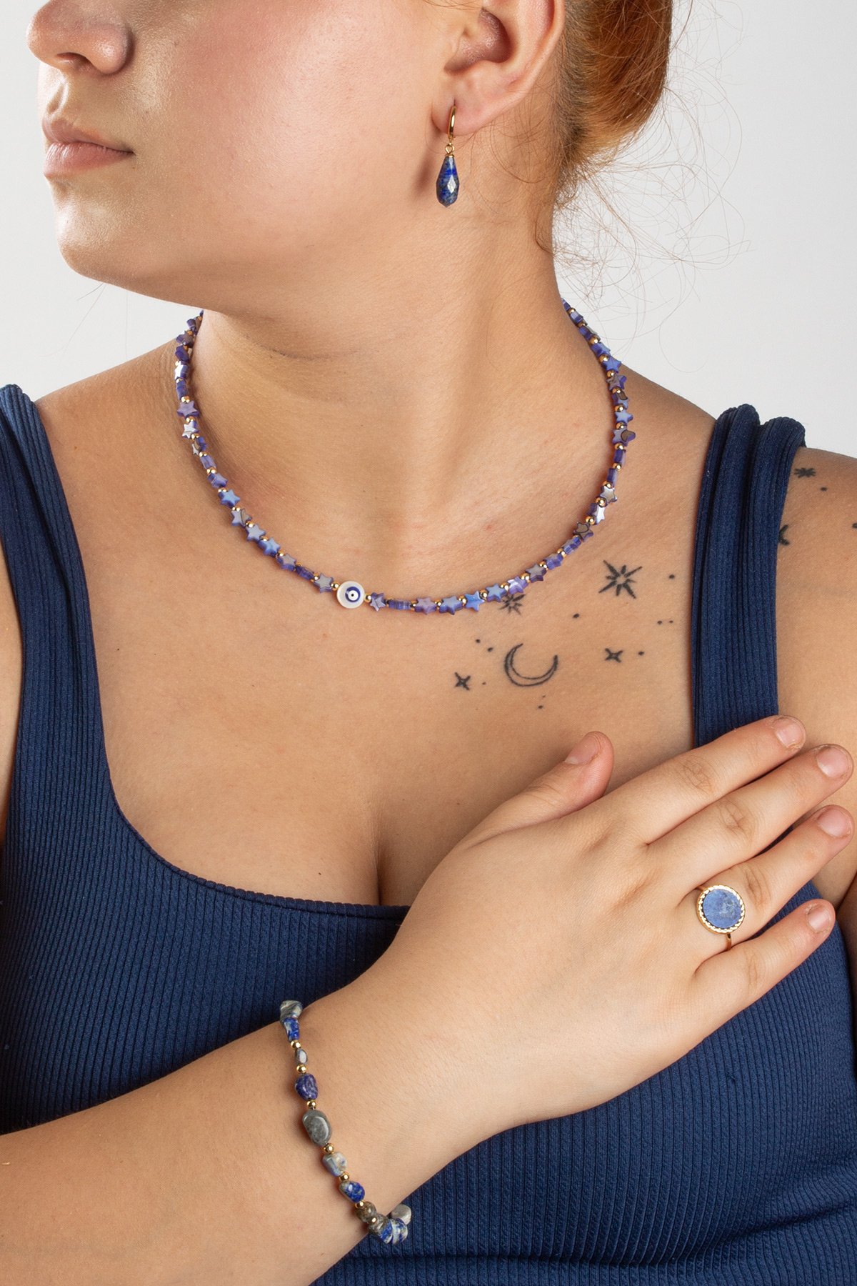 Lapis Lazuli Doğal Taşlı 3 lu Hediye Kadın Takı Seti