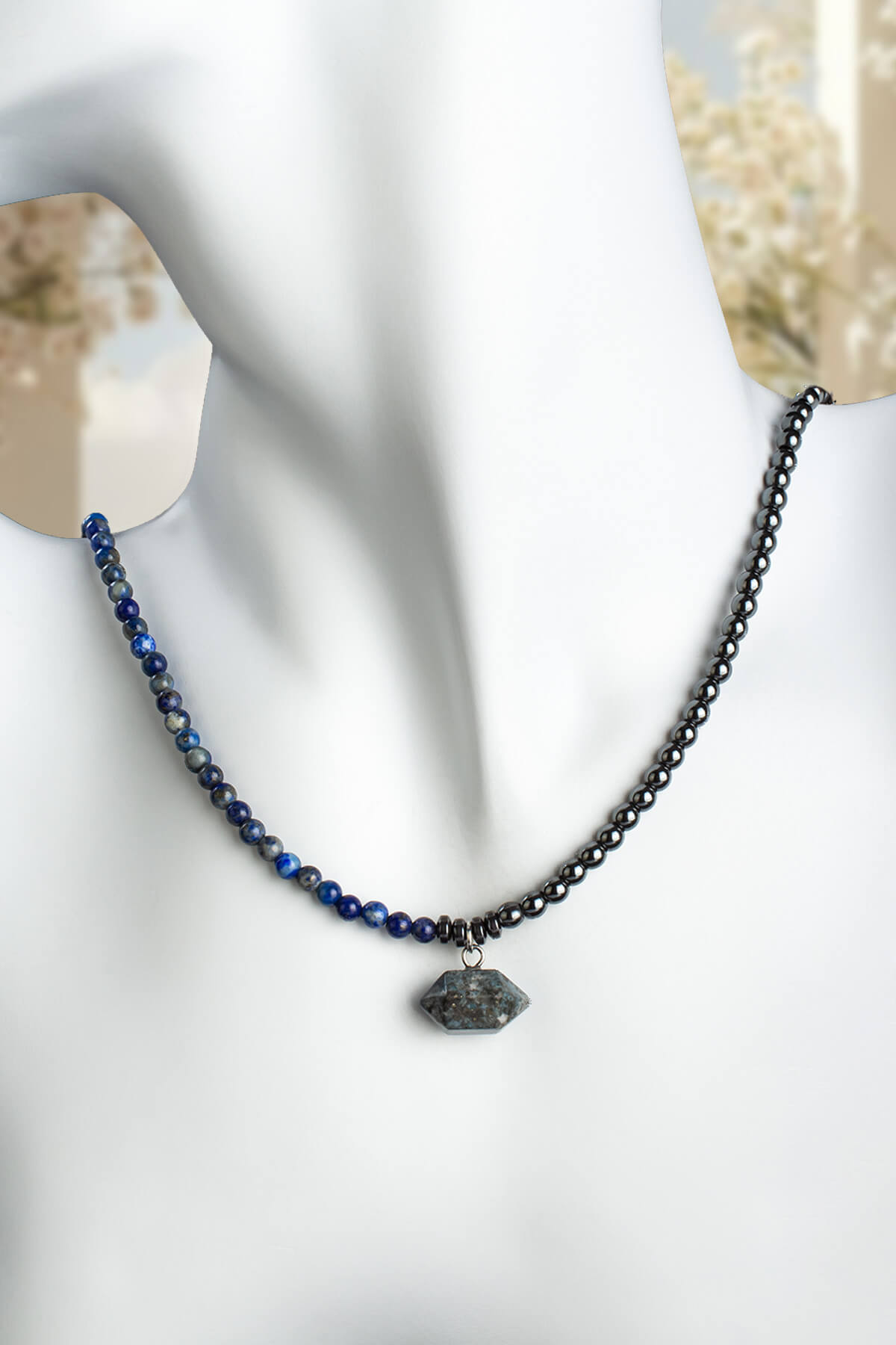 Lapis Lazuli  - Hematit Doğal Taş Küre Kesim Kolye