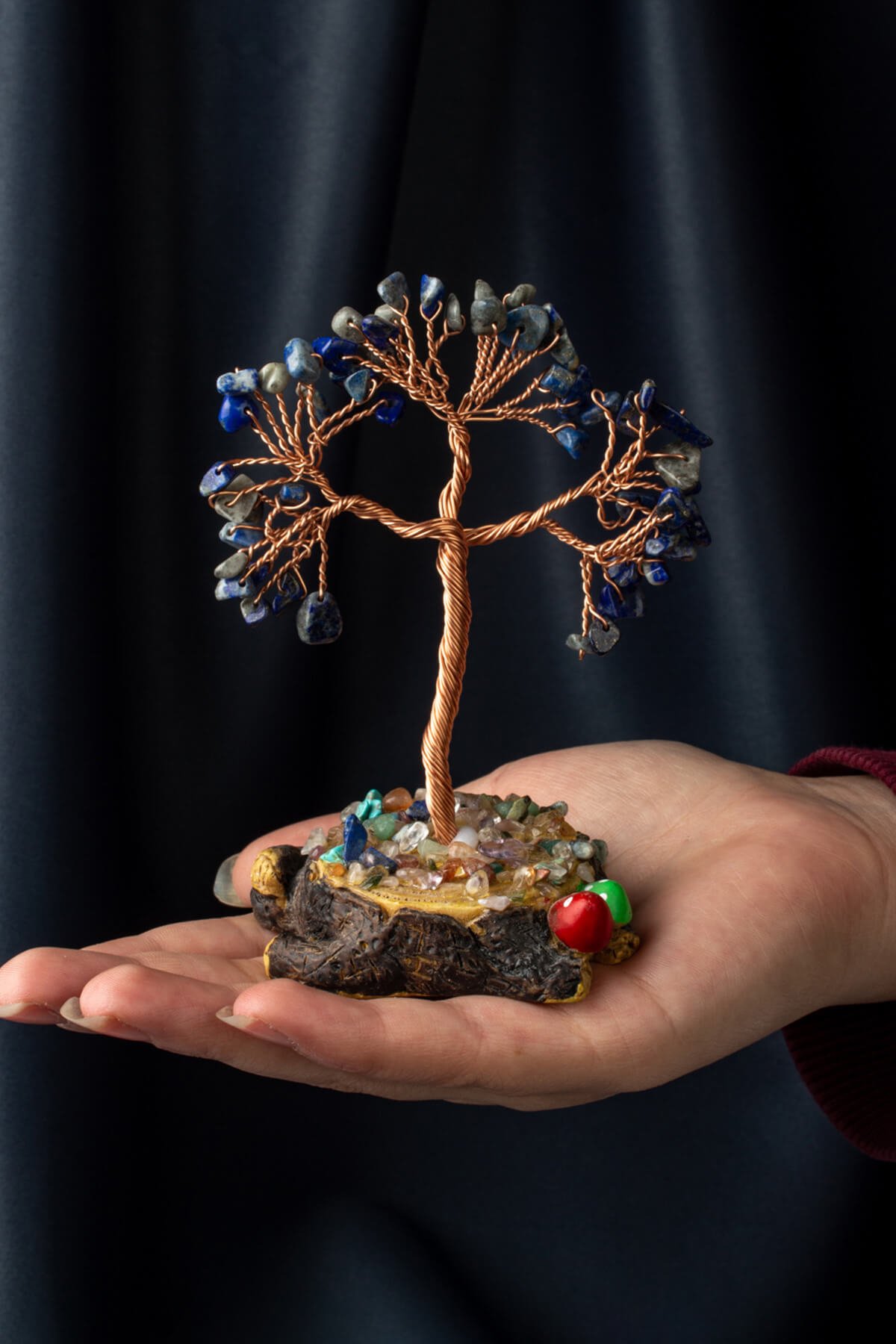 Lapis Lazuli Taşı El Yapımı 7x11cm Doğal Taş Dekoratif Hayat Ağacı