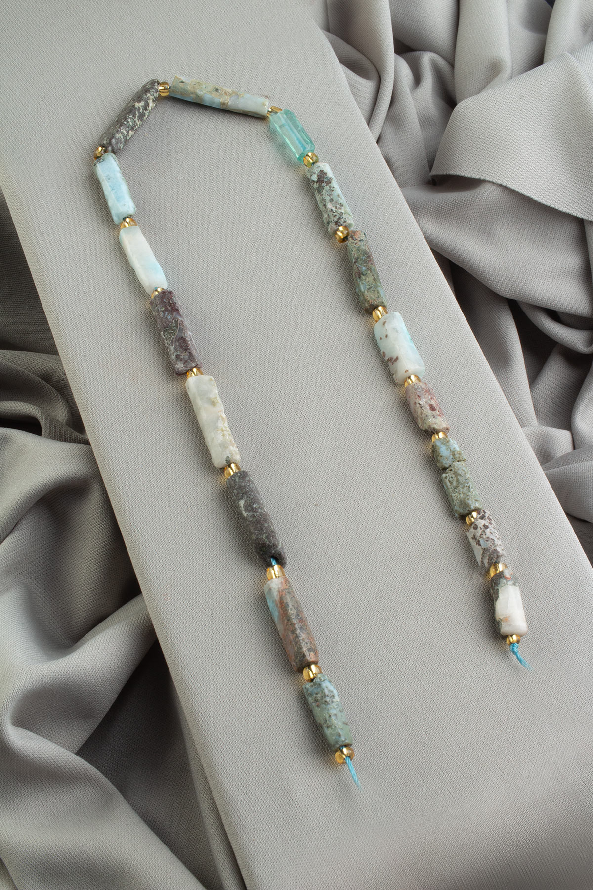Larimar Doğal Taş Köşeli Silindir Kesim 7x27mm Dizi