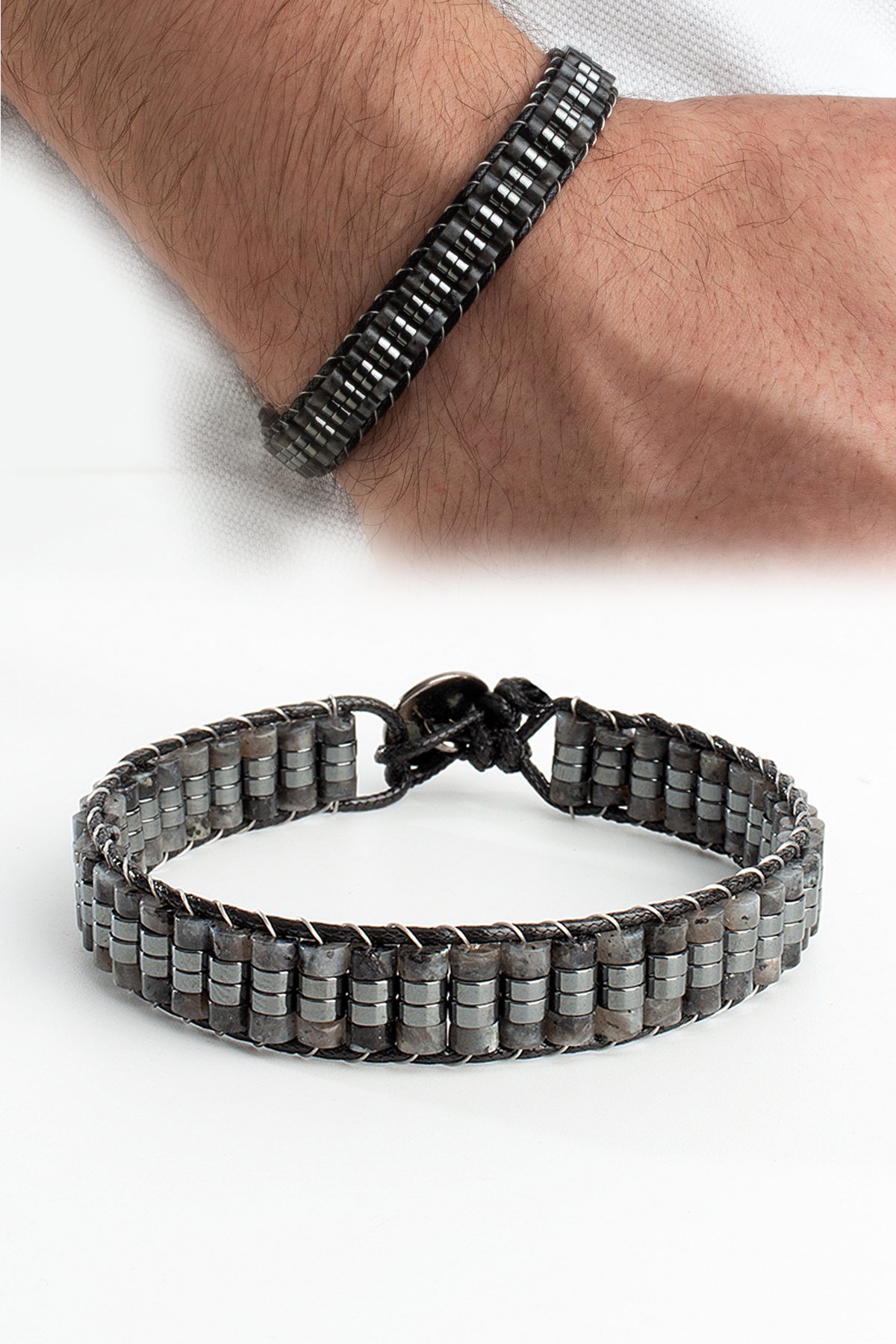 Larvakit Doğal Taş Örme Erkek Bilekliği 4x2mm