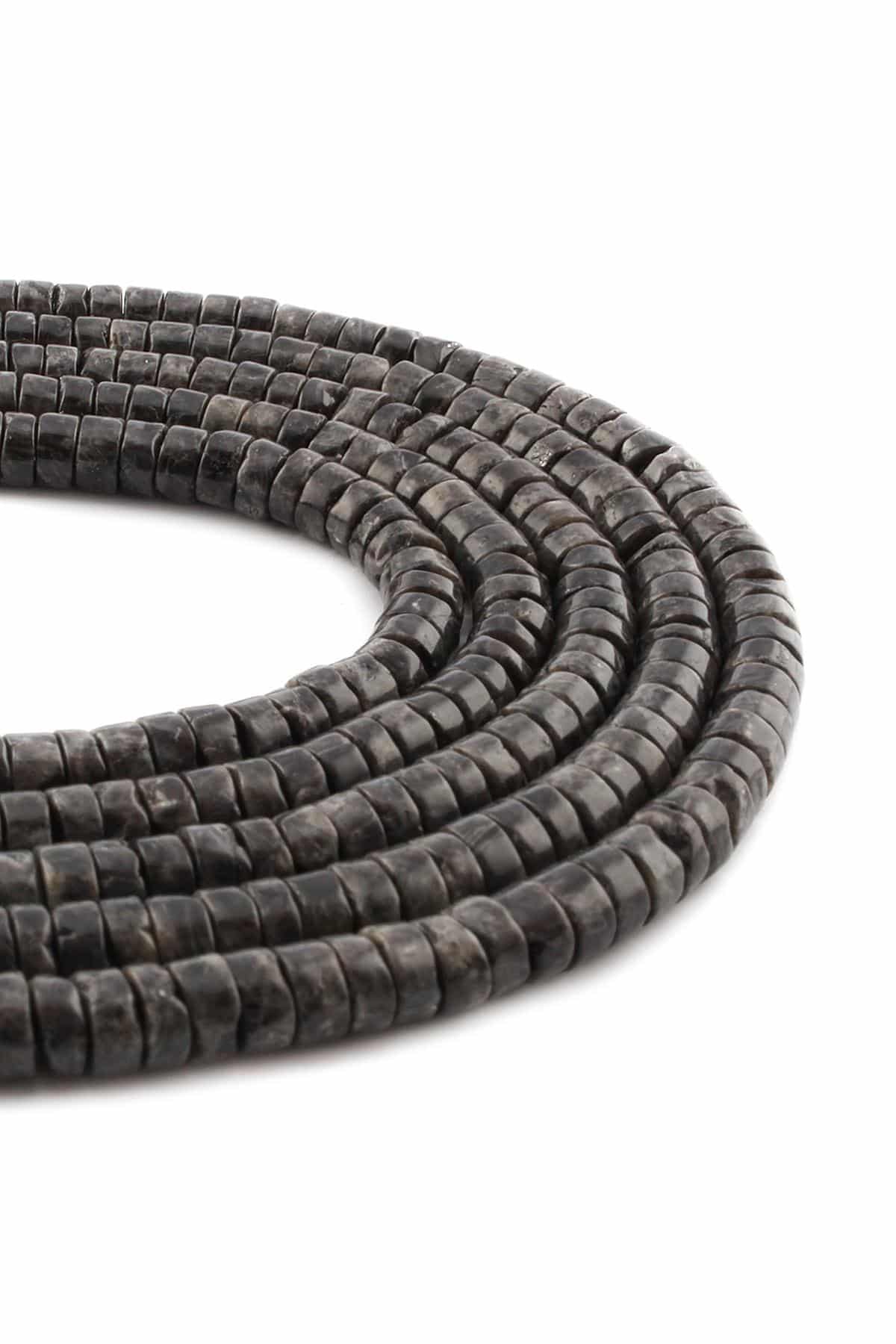 Larvakit Natural Stone Shiny Dore Cut 6x3mm String Of Beads