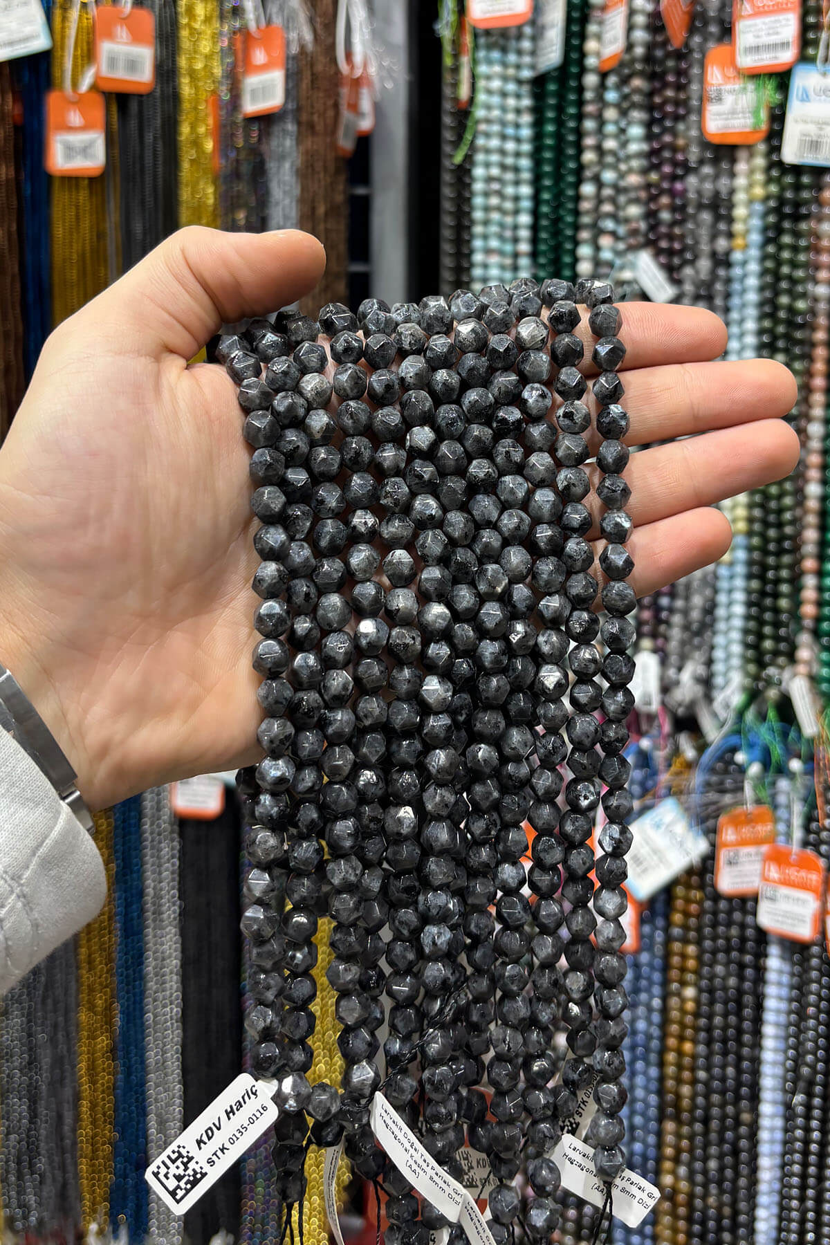 Larvakit Doğal Taş Parlak Gri Hegzagonal Kesim 8mm Dizi [AA]