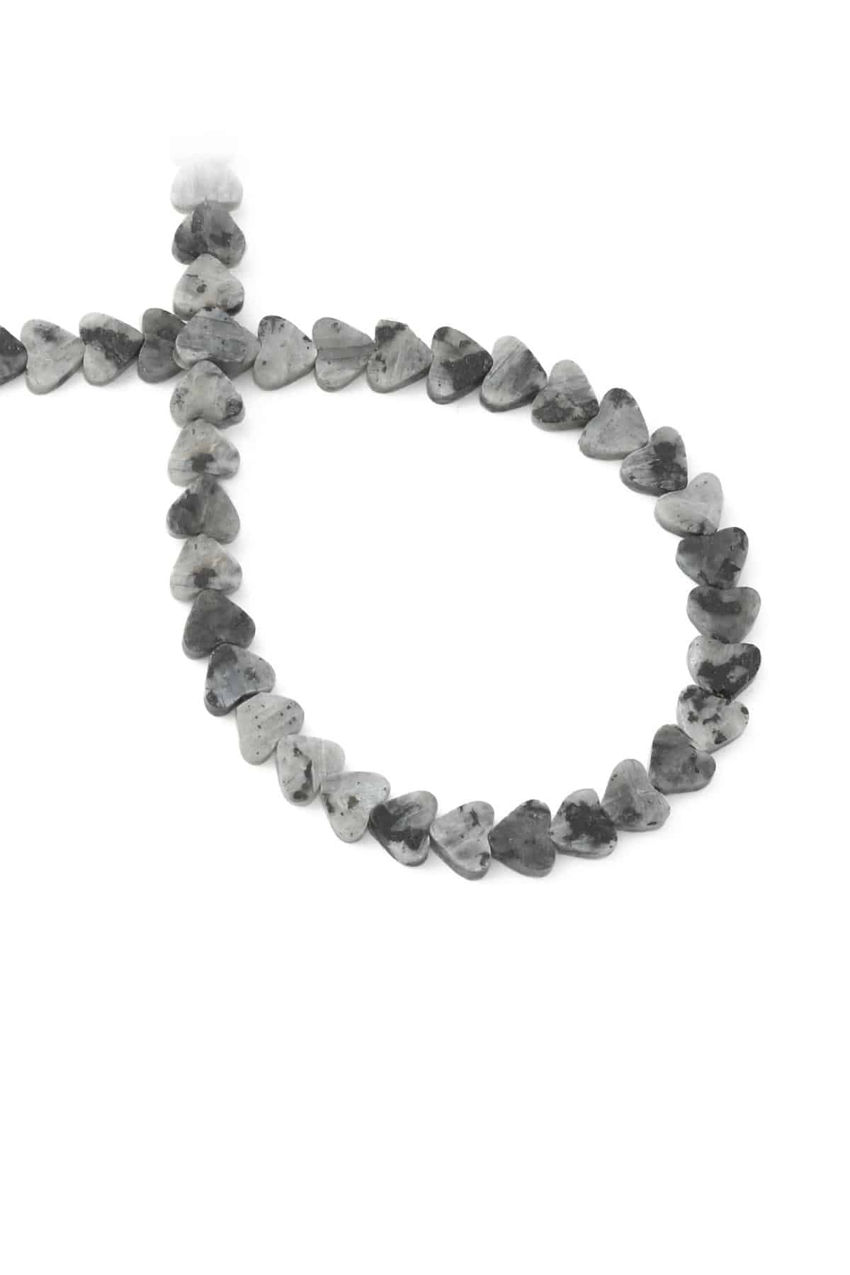 Larvakit Natural Stone Shiny Grey Heart Cut 6x3mm String Of Beads