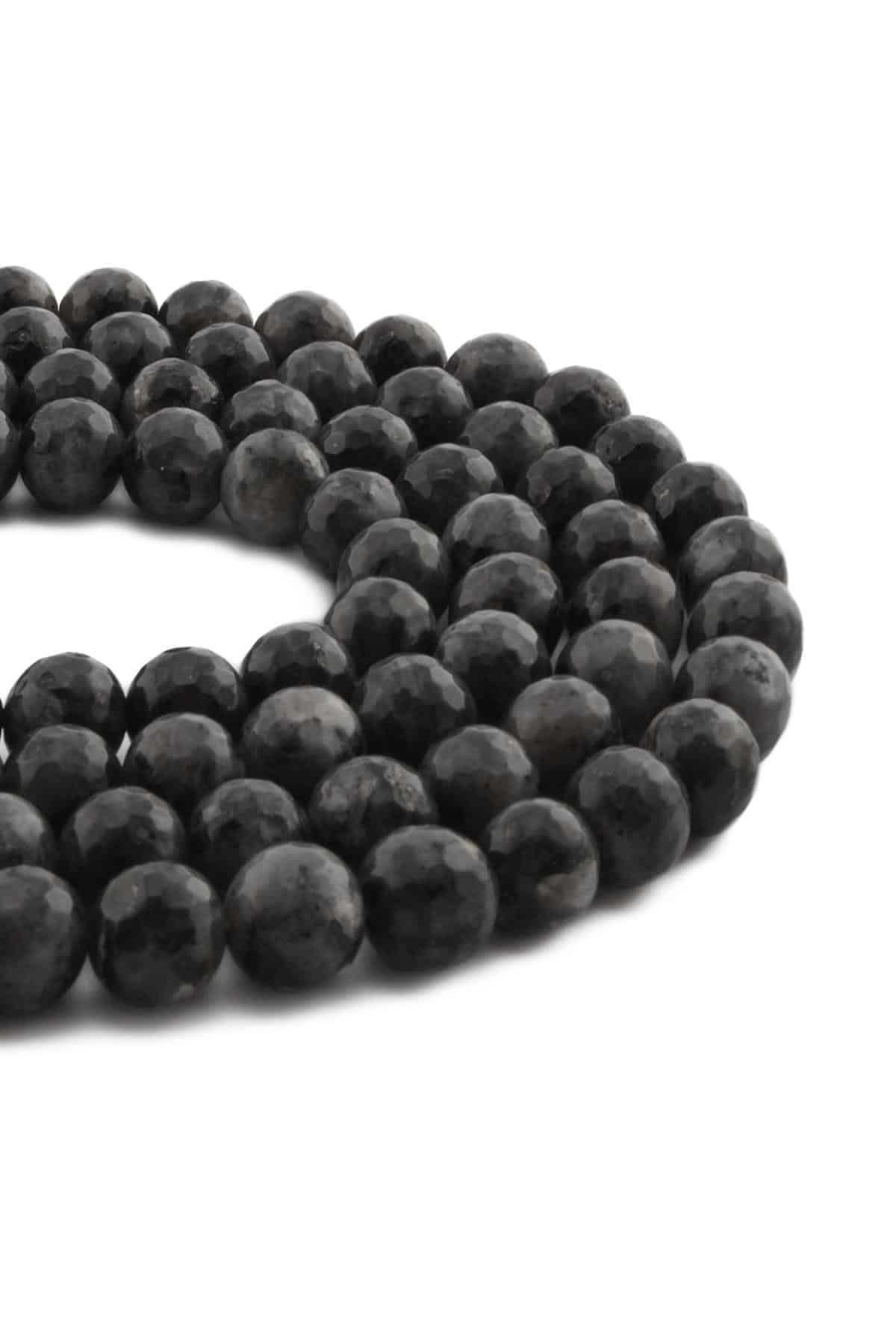 Larvakit Natural Stone Shiny Globe Facet Cut 10mm String Of Beads