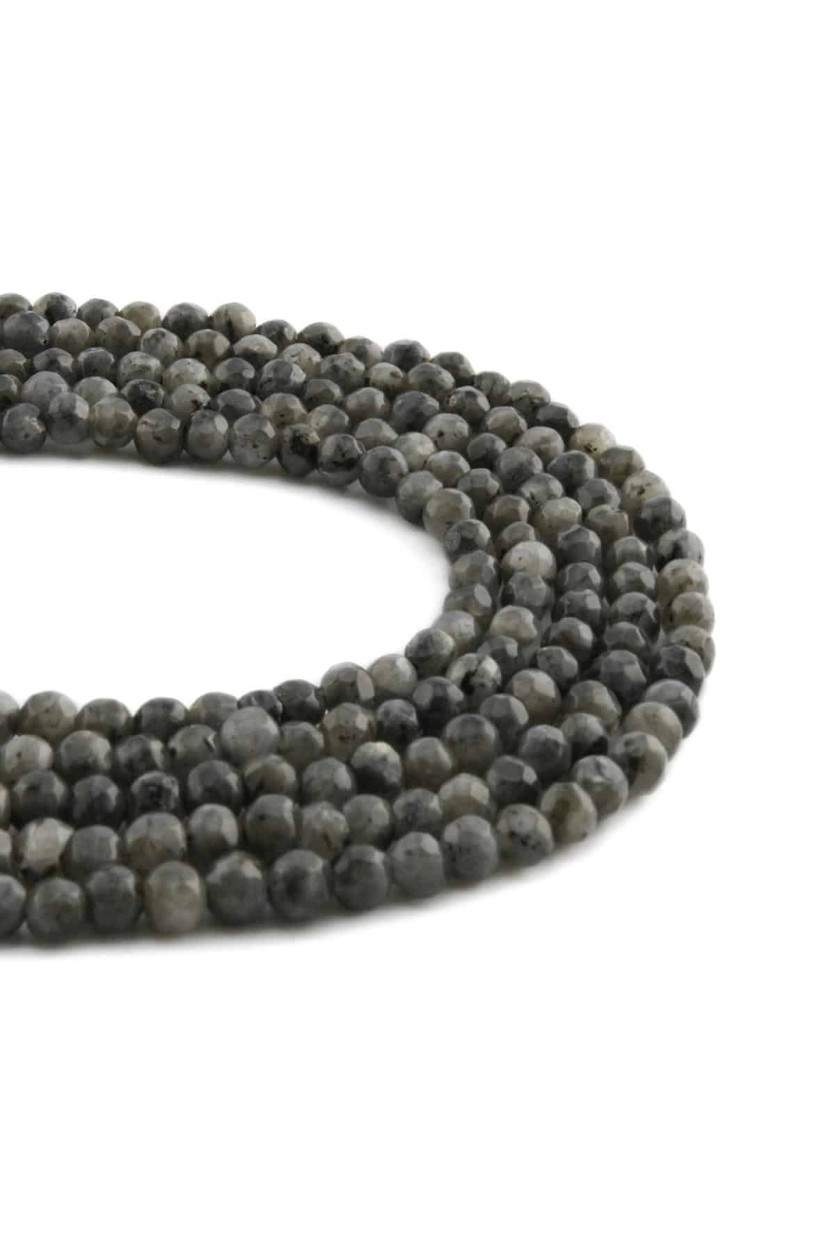 Larvakit Natural Stone Shiny Globe Facet Cut 4mm String Of Beads