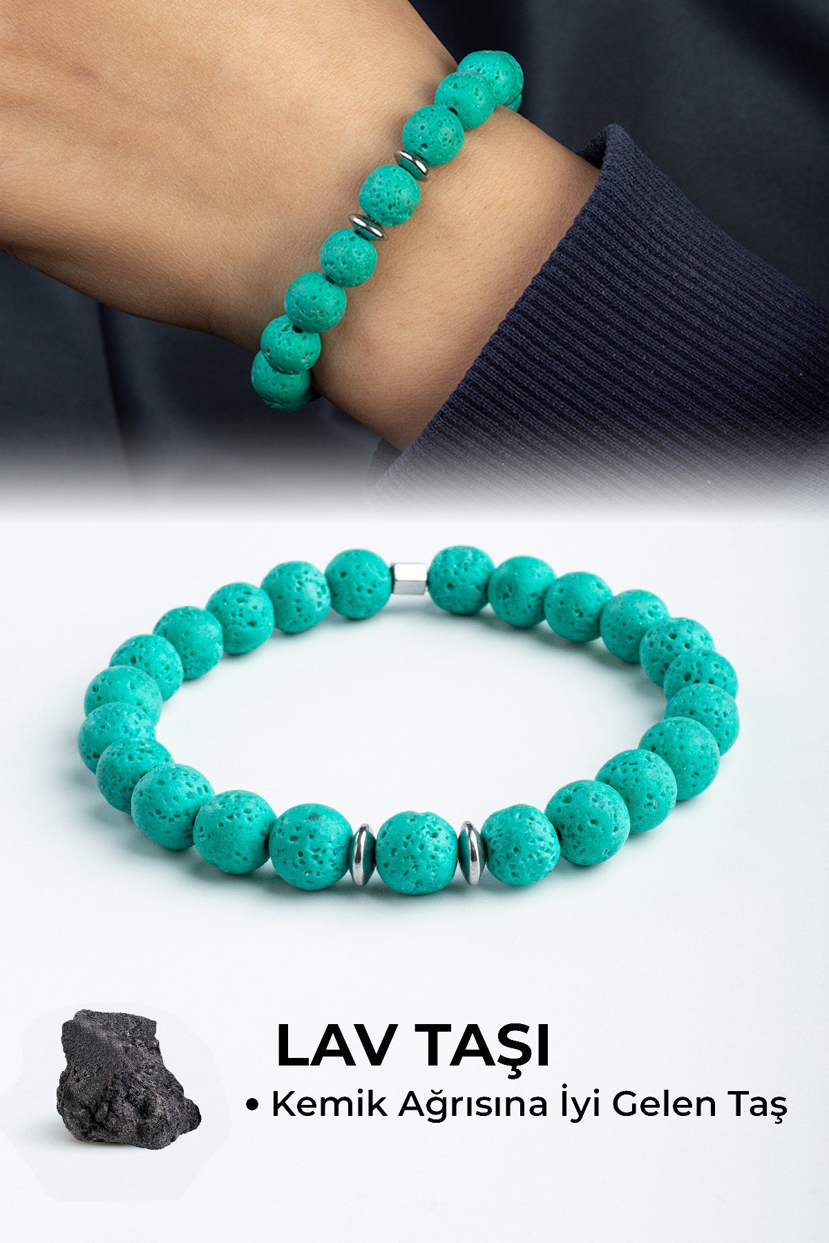 Lav Taşı Doğal Taş Açık Turkuaz Küre Kesim 8mm Bileklik