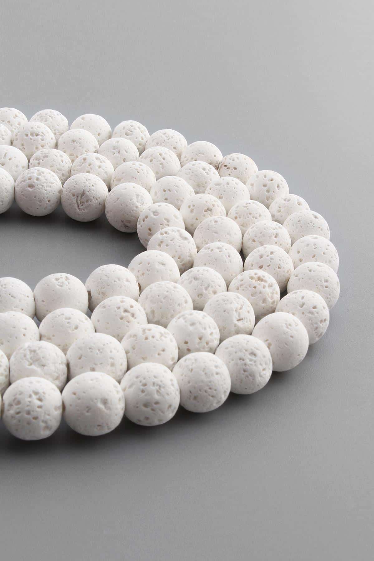 Lava Stone Natural Stone White Globe Cut 10mm String Of Beads