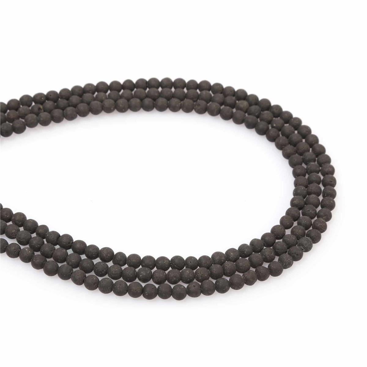 Lava Stone Natural Stone Globe Cut 4mm String Of Beads