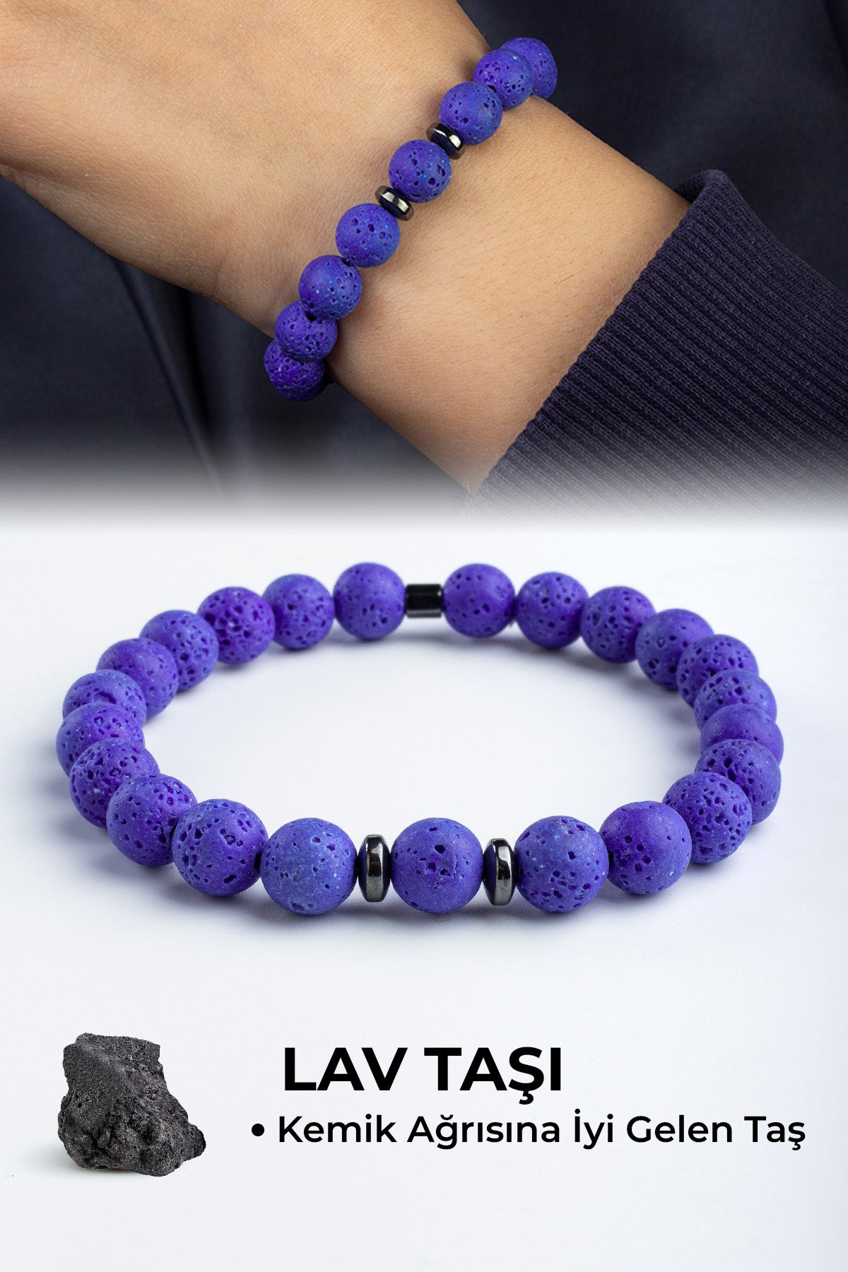 Lav Taşı Doğal Taş Küre Kesim Mat Koyu Mavi 8mm Bileklik