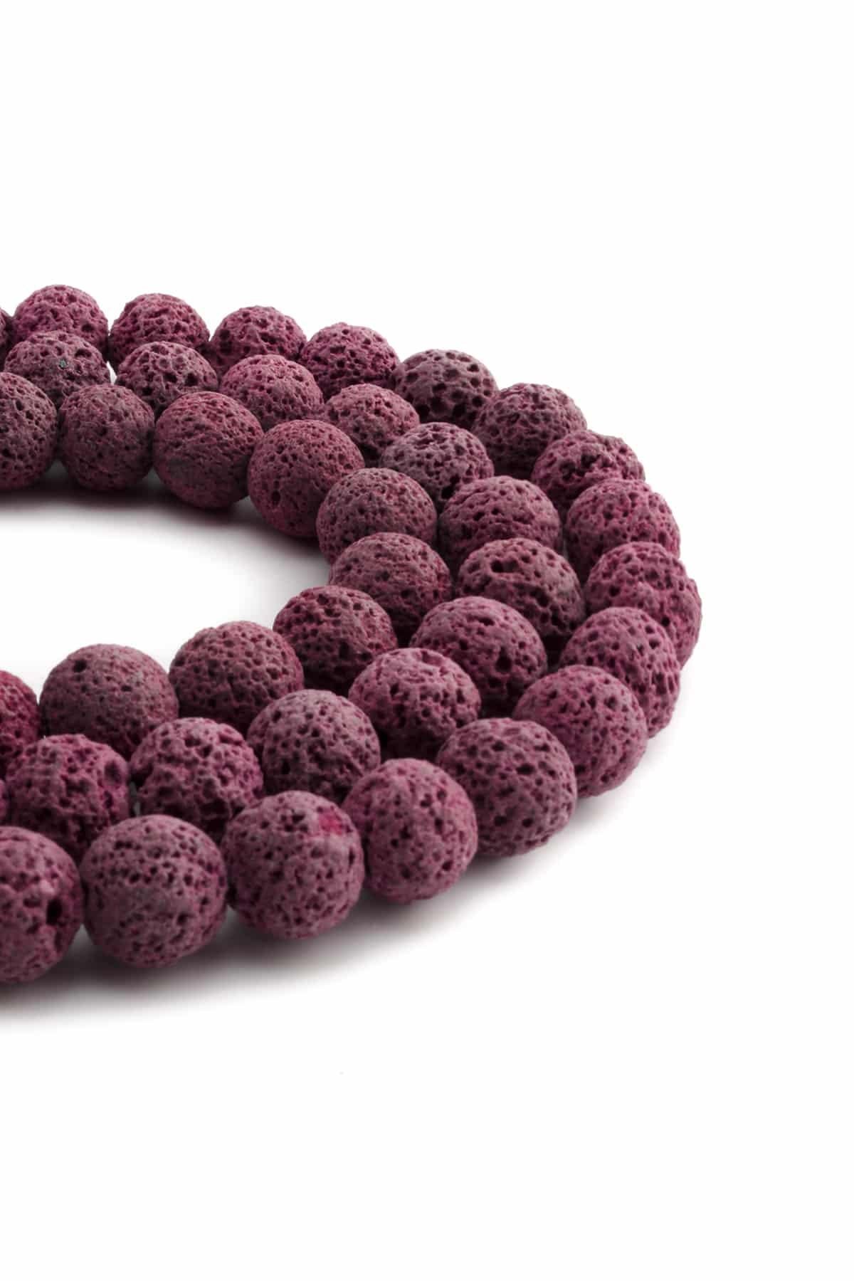 Lava Stone Natural Stone Matte Fuchsia Globe Cut 12mm String Of Beads