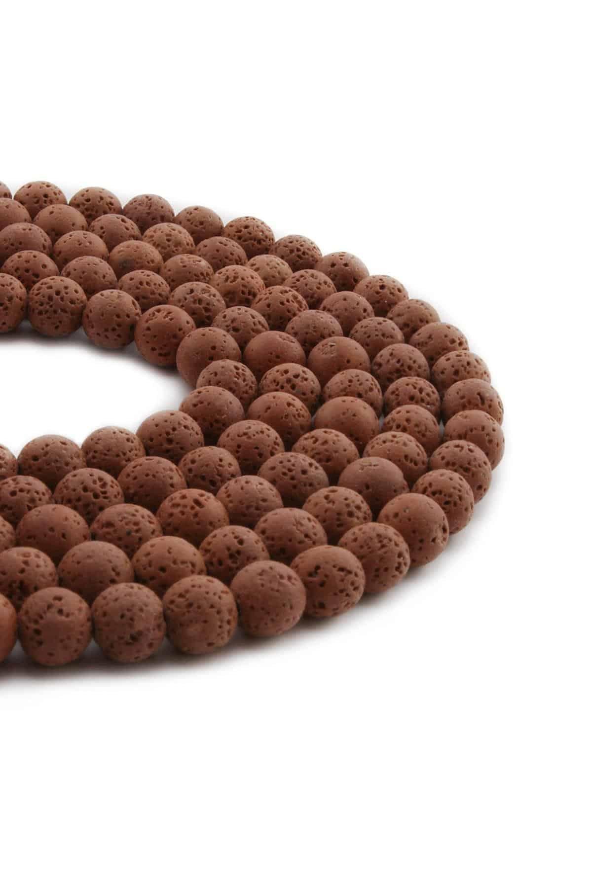 Lava Stone Natural Stone Matte Brown Globe Cut 8mm String Of Beads