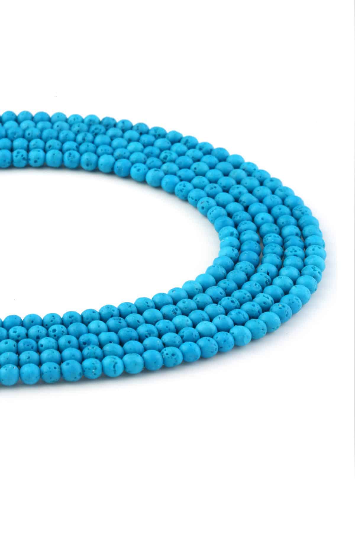 Lava Stone Natural Stone Matte Blue Globe Cut 4mm String Of Beads