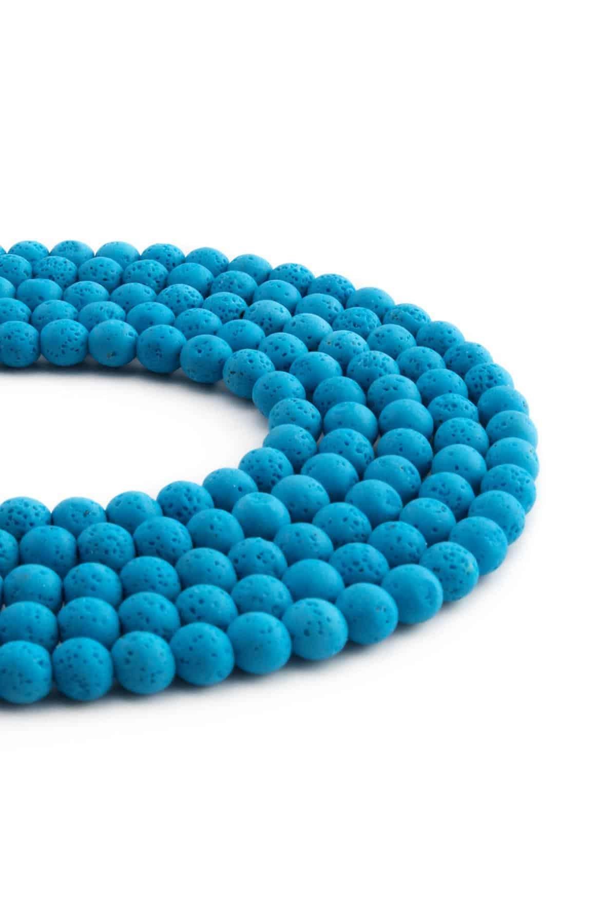 Lava Stone Natural Stone Matte Blue Globe Cut 6mm String Of Beads