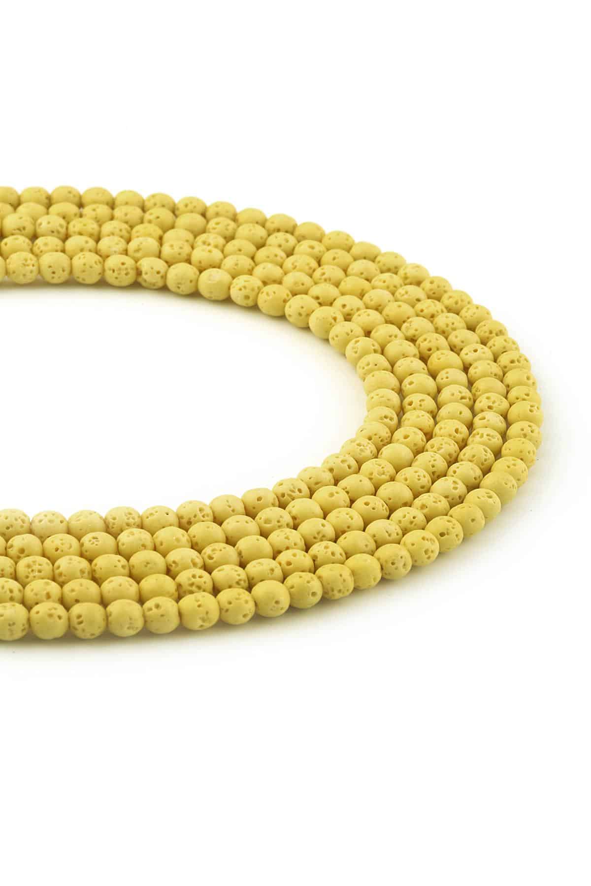 Lava Stone Natural Stone Matte Yellow Globe Cut 4mm String Of Beads