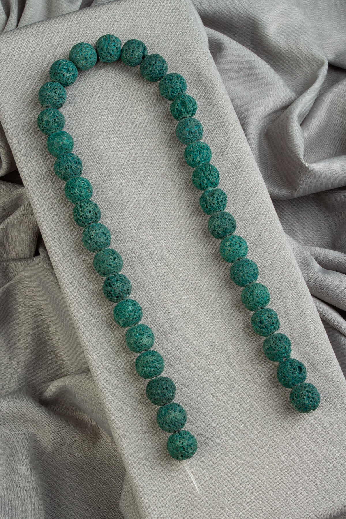 Lava Stone Natural Stone Matte Water Green Globe Cut 12mm String Of Beads