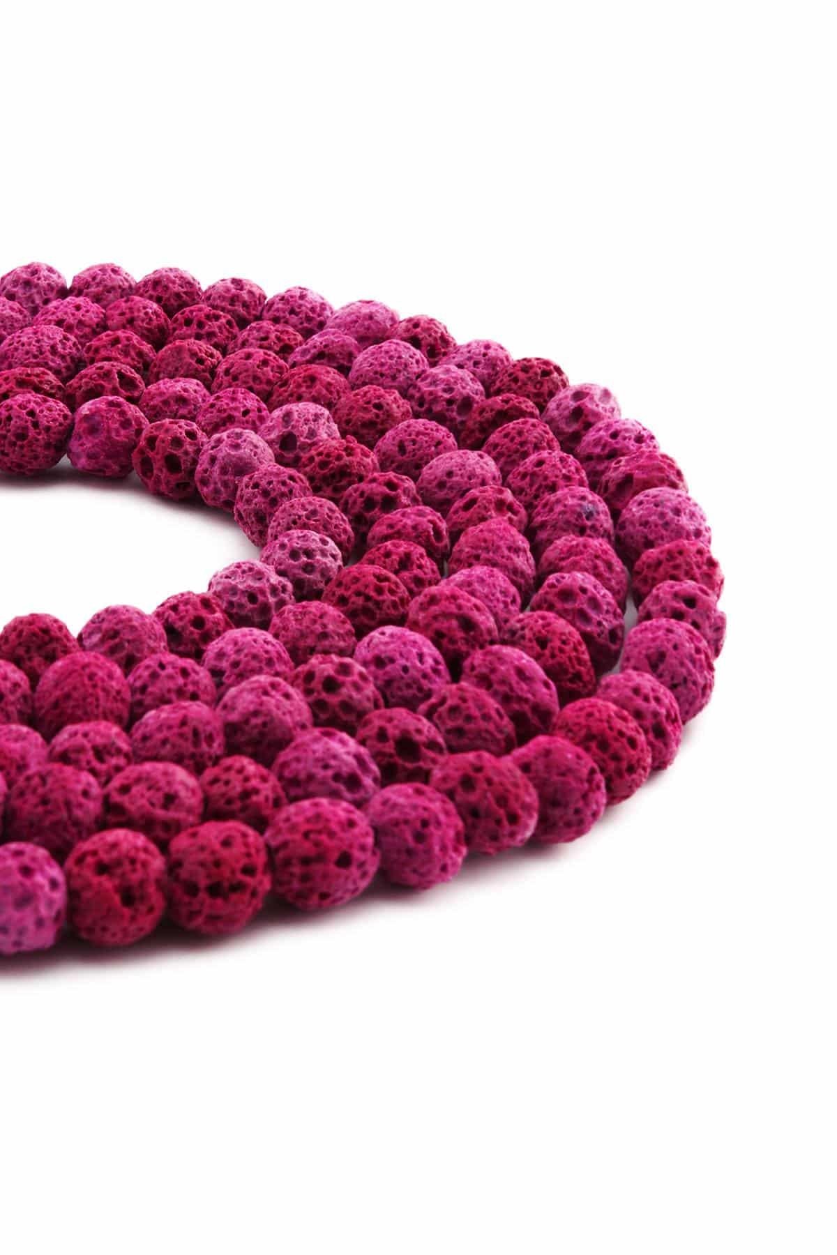 Lava Stone Natural Stone Pink Globe Cut 8mm String Of Beads