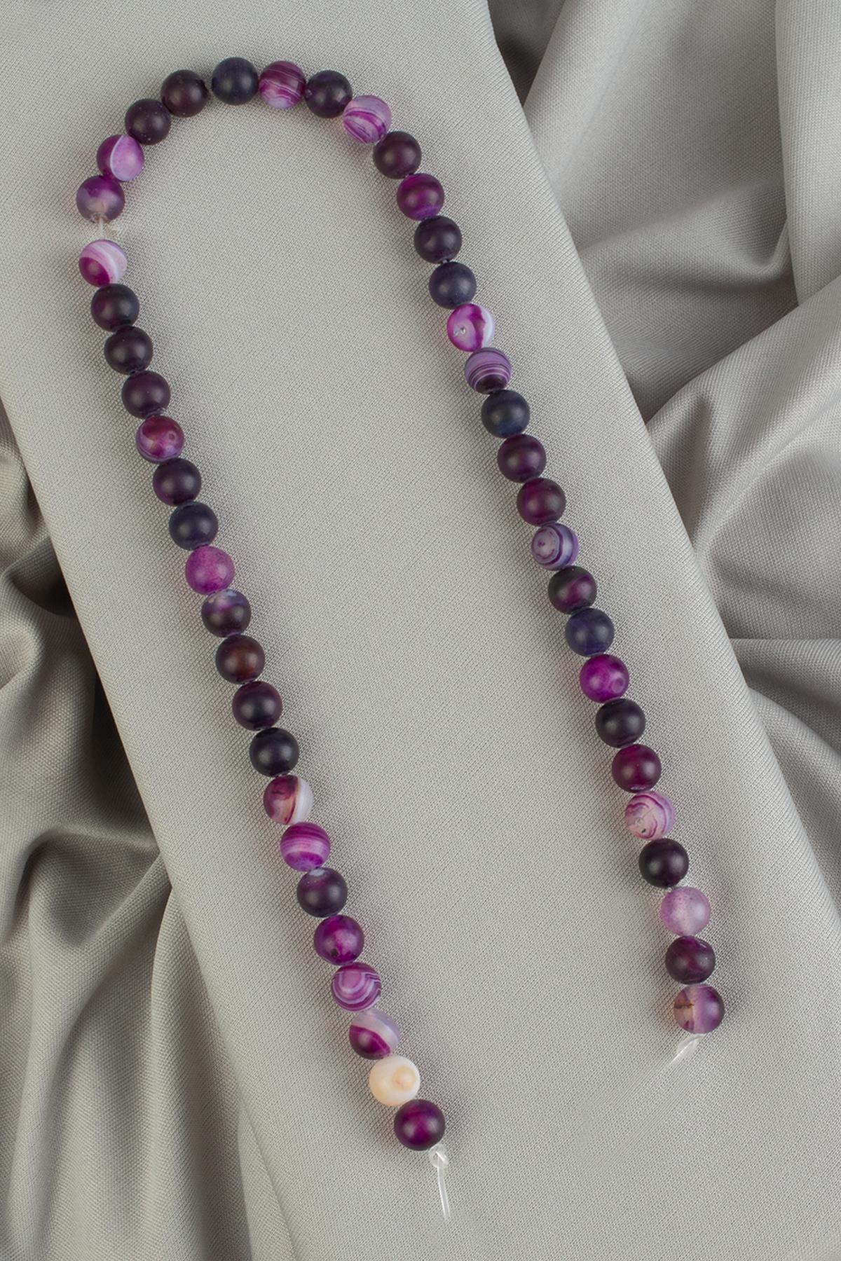 Madagaskar Akik Doğal Taş Mat Mor Küre Kesim 8mm Dizi