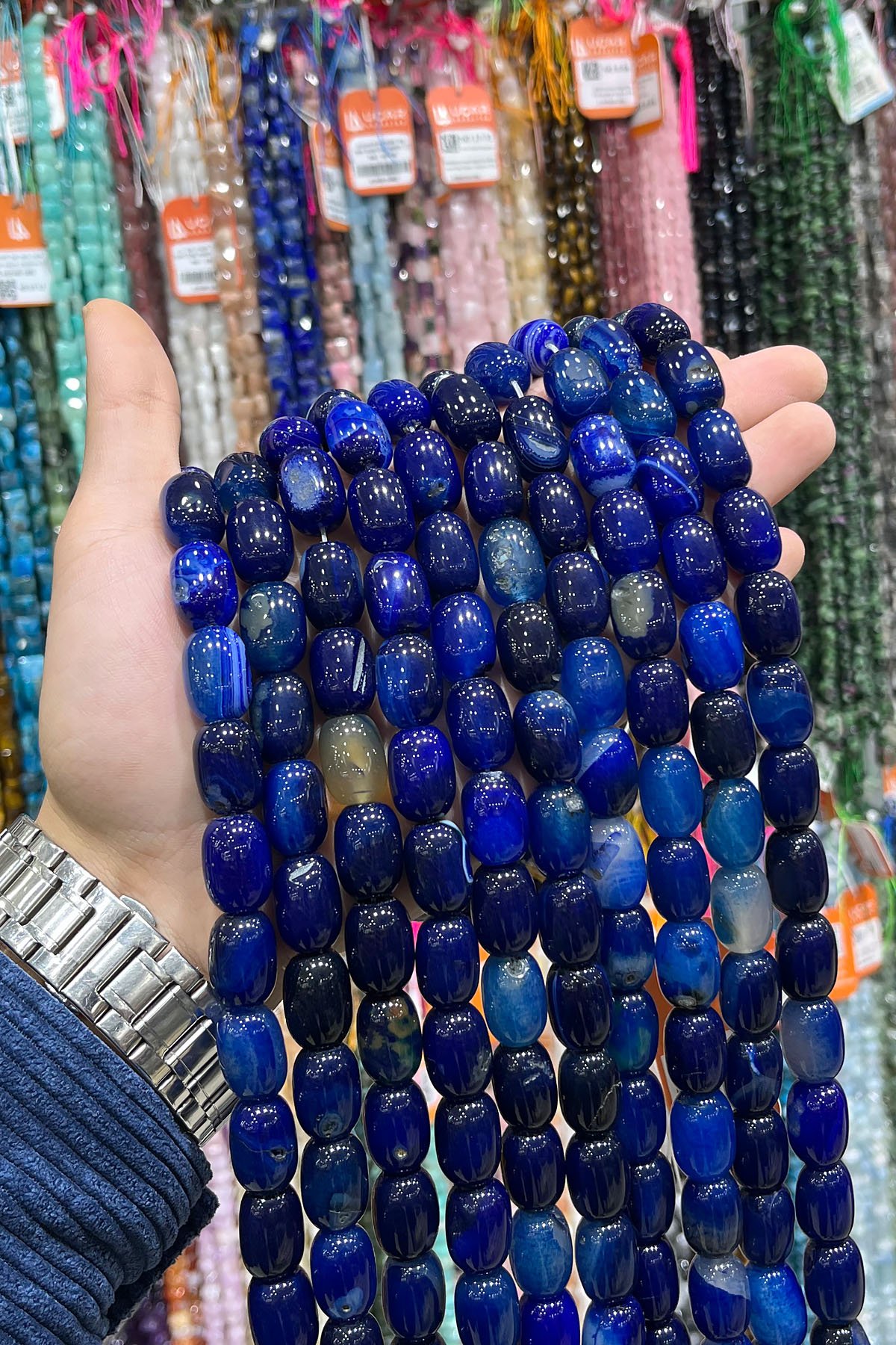 Madagaskar Akik Doğal Taş Mavi Silindir Kesim 13x18mm Dizi