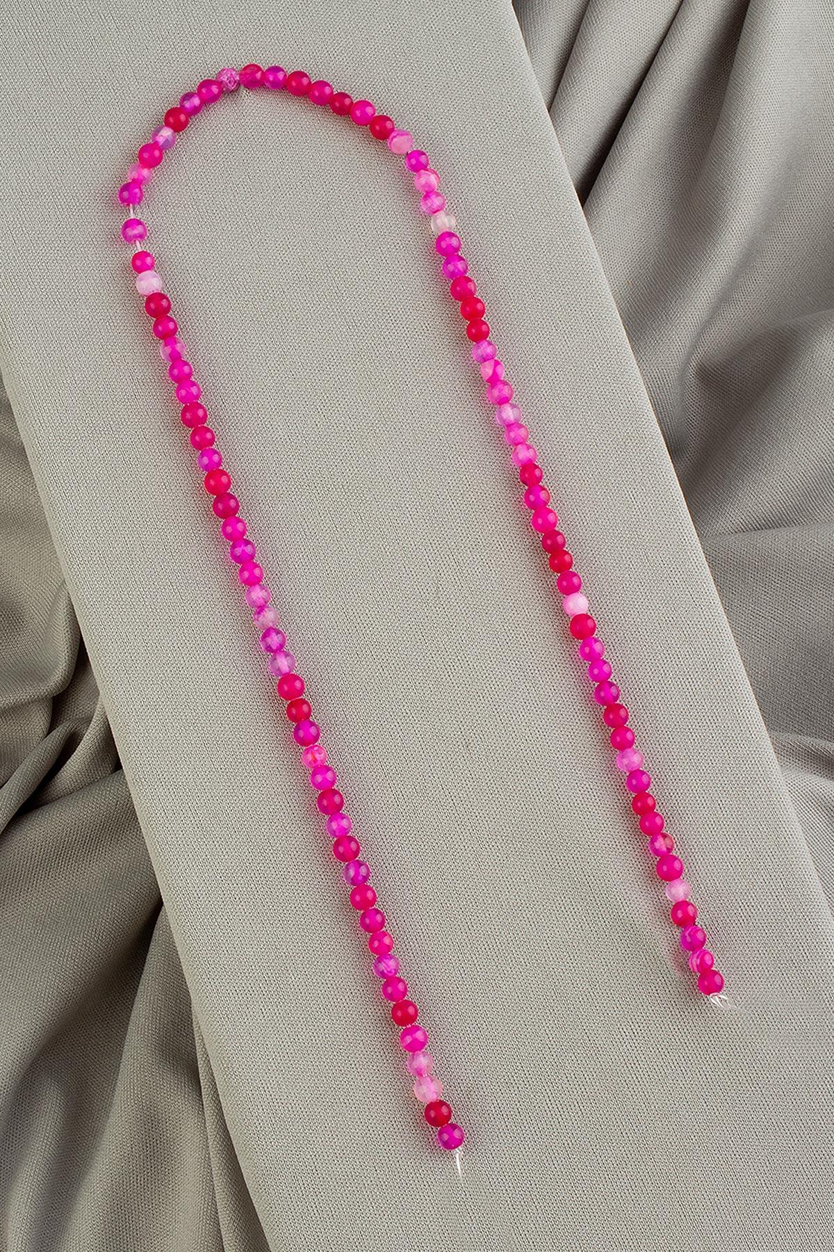 Madagascar Agate Natural Stone Shiny Fuchsia Globe Cut 4mm String Of Beads