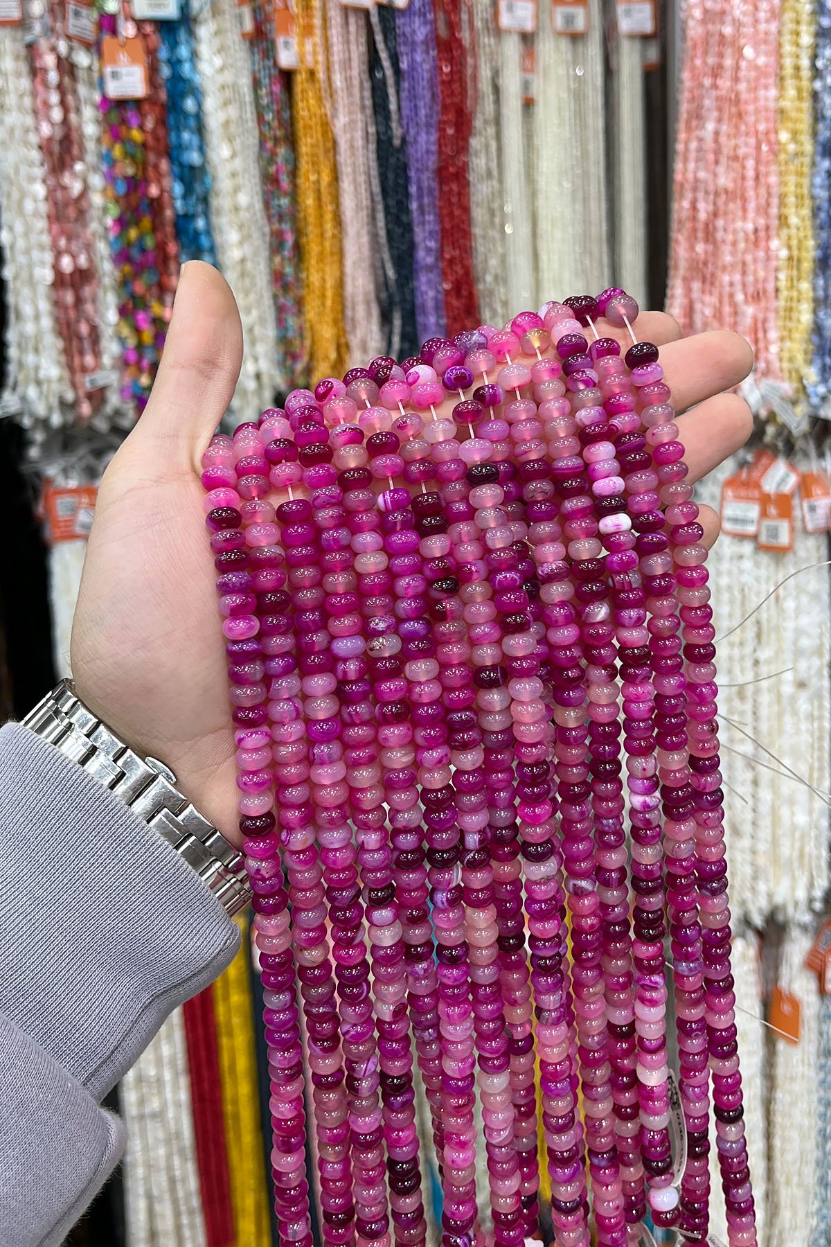 Madagaskar Akik Doğal Taş Parlak Fuşya 5x8mm Dizi