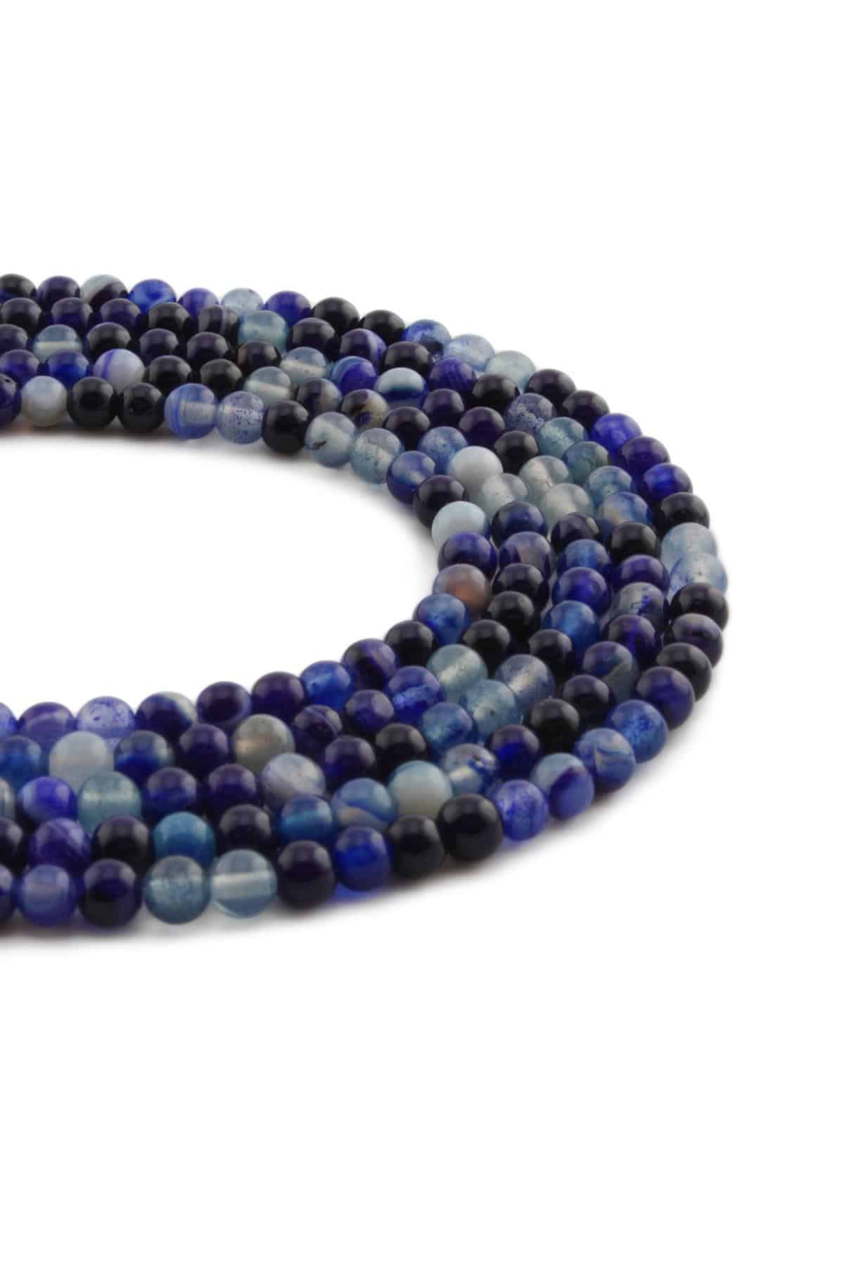 Madagascar Agate Natural Stone Shiny Dark Blue Globe Cut 4mm String Of Beads